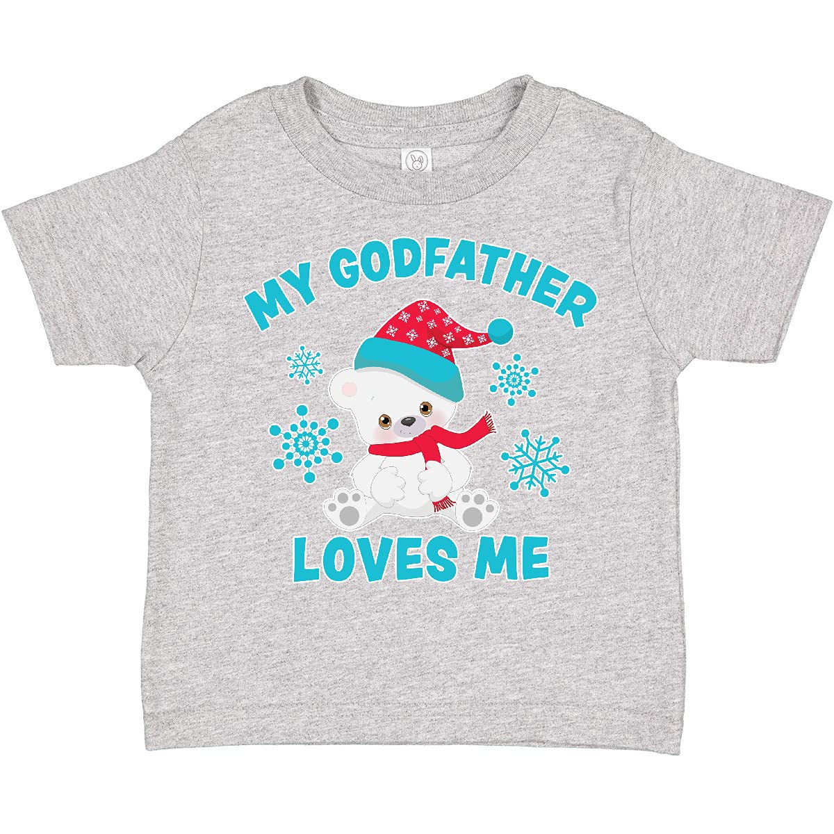 Polar Bear My Godfather Loves Me Santa Hat Toddler T-Shirt - Cute Christmas Graphic Tee for Kids & Toddlers - Perfect for Holiday Family Photos & Gift Giving