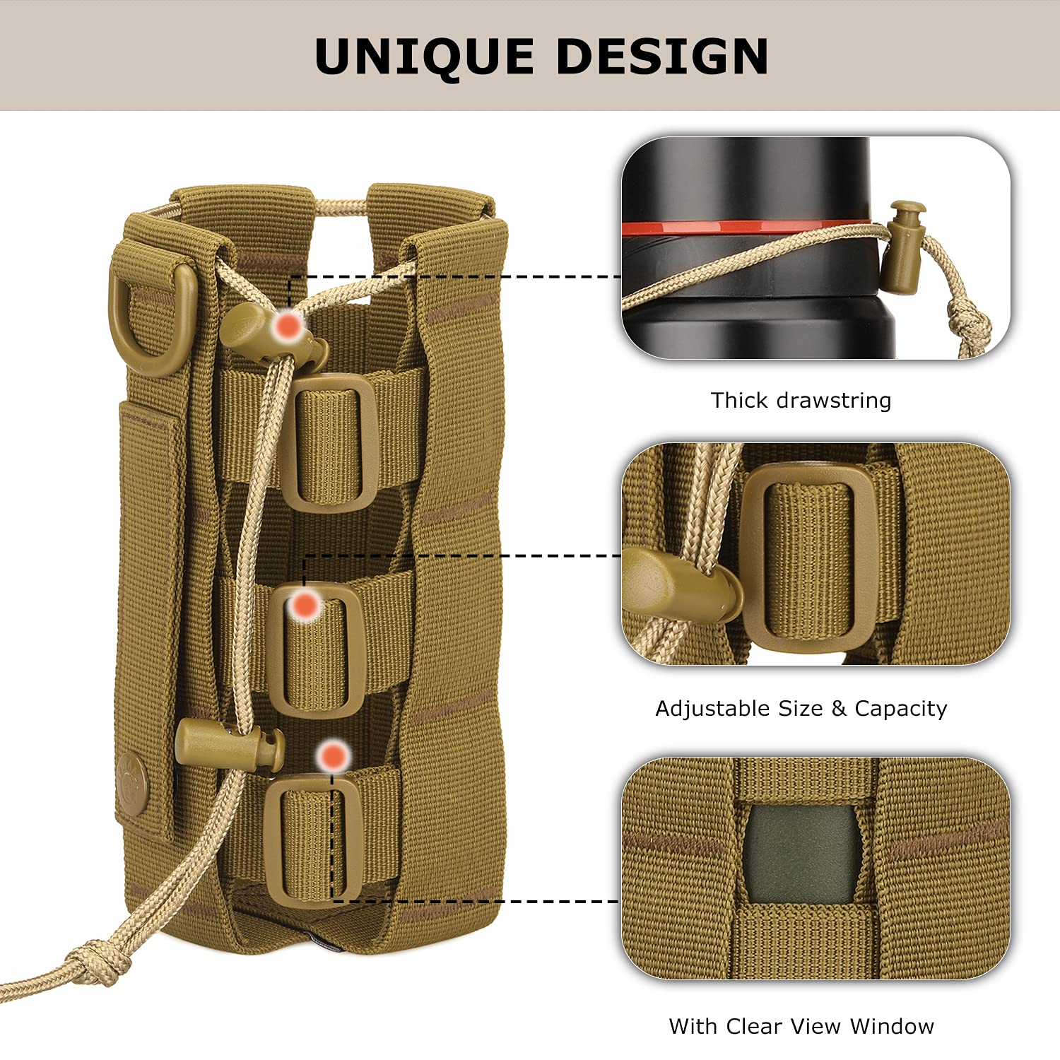 Molle Water Bottle Holder - Tactical Molle Water Bottle Pouch for Backpack Attachment, Durable & Versatile for Outdoor, Hiking, and Military Use
