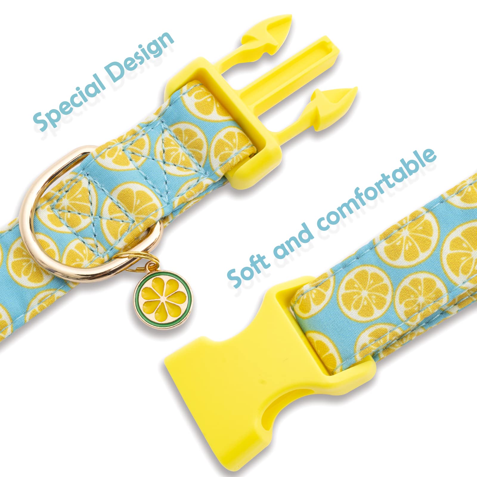 Faygarsle Cute Lemon Design Dog Collar - Soft & Stylish Pet Collar for Small Medium Large Dogs - Yellow Green Summer Dog Accessory for Girls & Boys - Perfect for Daily Walks, Outdoor Adventures & Pet Photos