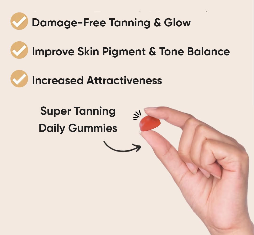 Natural Tanning Gummies with Beta-Carotene, Vitamin C & Astaxanthin - Vegan, Non-GMO, 60 Count | Daily Sunless Tanning Supplement for Healthy Glow | Perfect for Beach, Vacation & Summer Skin Prep
