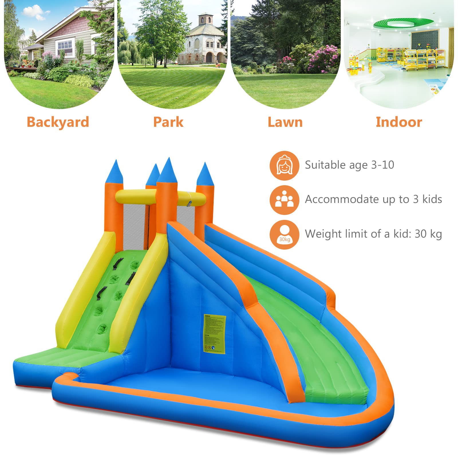OLAKIDS Inflatable Water Slide & Bounce House Combo - Kids Outdoor Water Park with Slide, Climbing Wall & Splash Pool | Backyard Inflatable Jumping Castle & Obstacle Course | Includes Carrying Bag, Repair Kit & Stakes | Perfect for Summer Parties, Birthday Celebrations & Backyard Fun