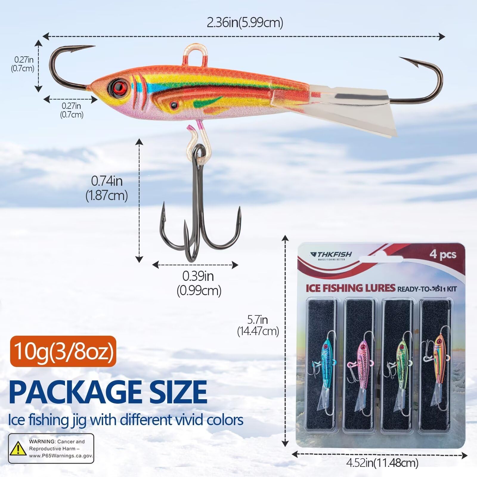 THKFISH Ice Fishing Jigs Kit - 4PCS/8PCS 10g(0.35oz) & 18g(0.63oz) Vertical Lures for Crappie, Panfish, Walleye, Bluegill - Winter Ice Fishing Gear for Freshwater Fishing | Perfect for Ice Anglers & Cold Weather Fishing Adventures