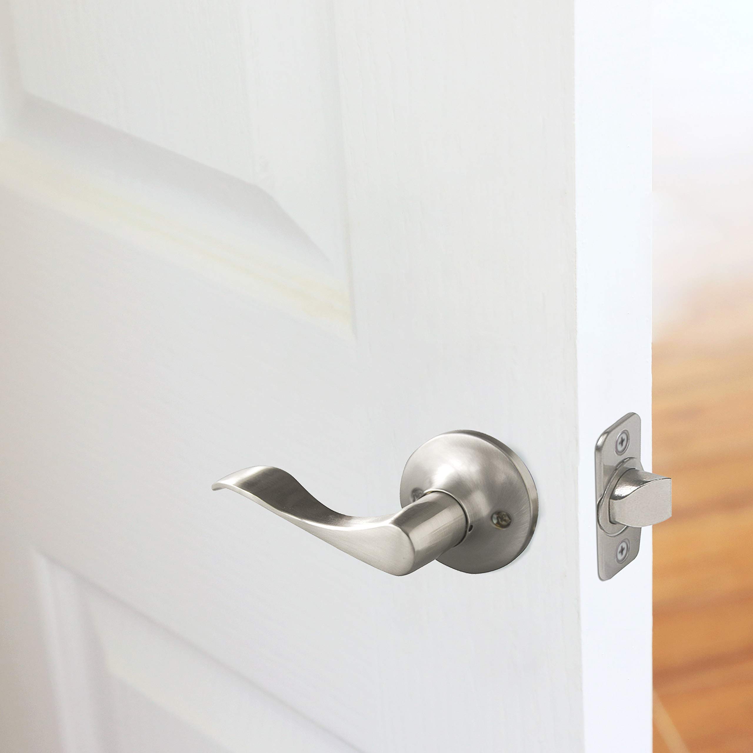 Design House 190777 Stratford 6-Way Universal Passage Hall and Closet Door Lever Set in Satin Nickel - 6 Pack for Bedroom, Bathroom & Interior Doors