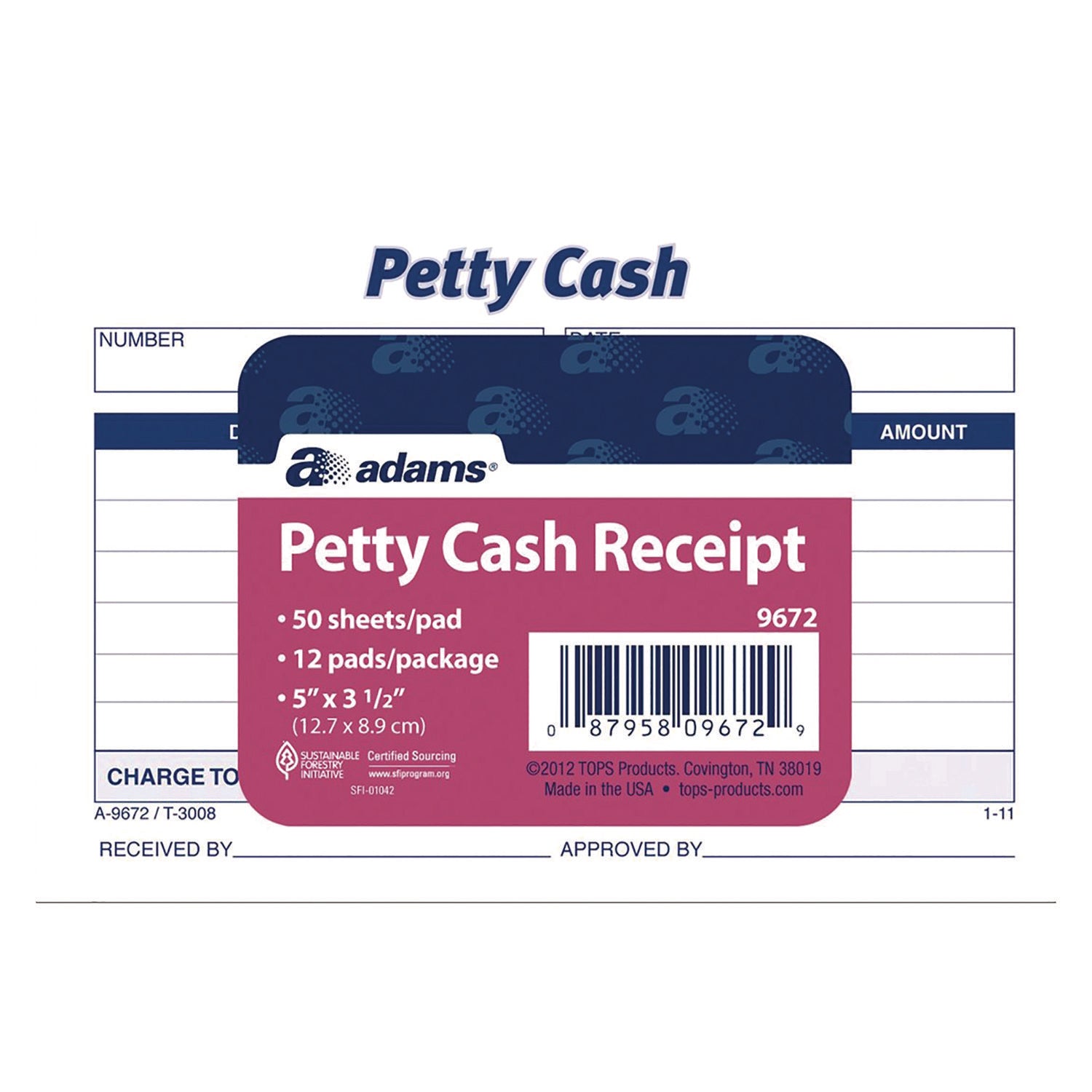 Adams® Petty Cash Receipts - One Part (No Carbon Copy) - 5