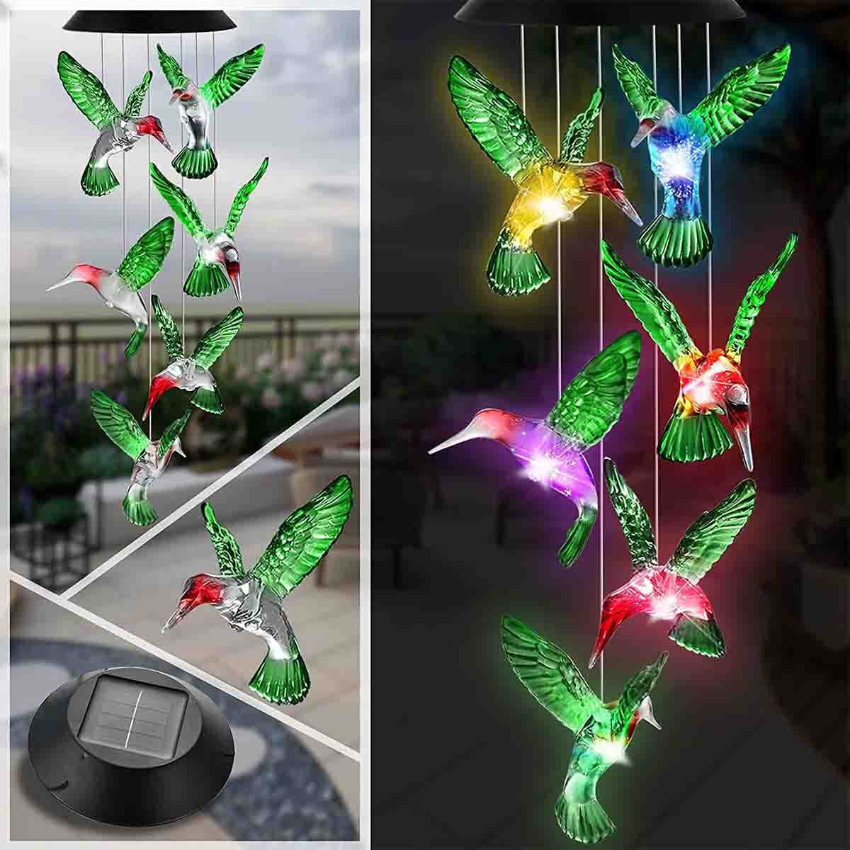 Solar Hummingbird Wind Chimes Outdoor Decor - Handmade Garden Wind Chime for Patio, Yard & Porch - Perfect Birthday/Mother's Day Gift for Women (Mom, Grandma, Wife, Daughter) - Memorial Wind Chime with Solar Lights for Relaxing Outdoor Ambience