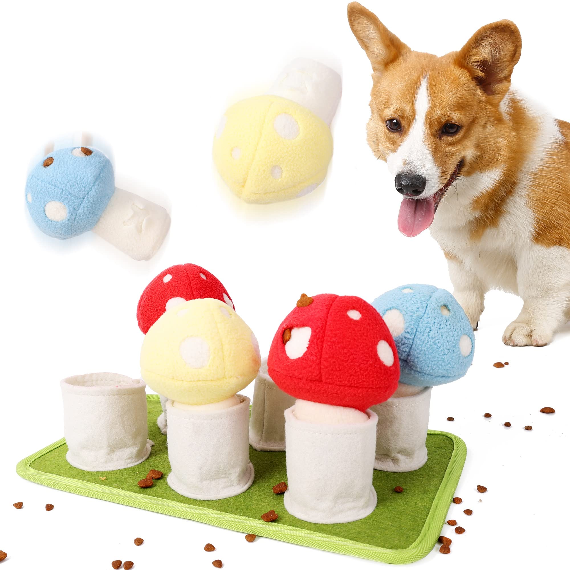 Interactive Dog Puzzle Toy for IQ Training - Snuffle Mushroom Harvest Game for Mental Stimulation & Vocal Training | Fun Educational Pet Toy for Small & Medium Dogs | Indoor & Outdoor Play, Enrichment Activity