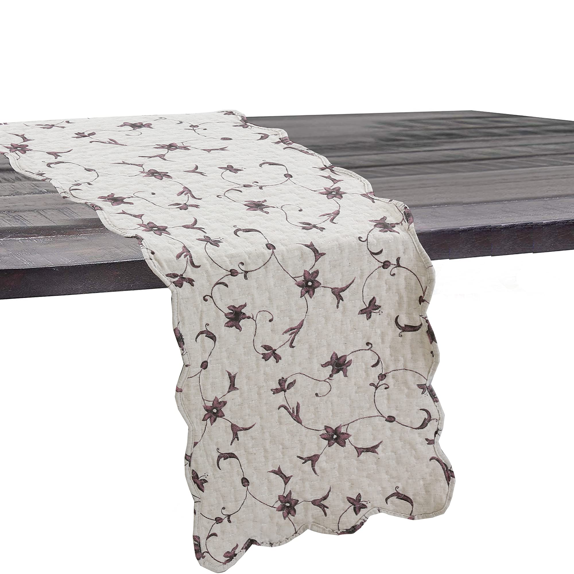 Cozy Line Home Fashions Quilted Linen Cotton Table Runner and Placemats Set (Purple Morning Glory) - 4 Placemats + 1 Table Runner for Dining Table Decor, Kitchen Table Setting, and Holiday Dinner Parties