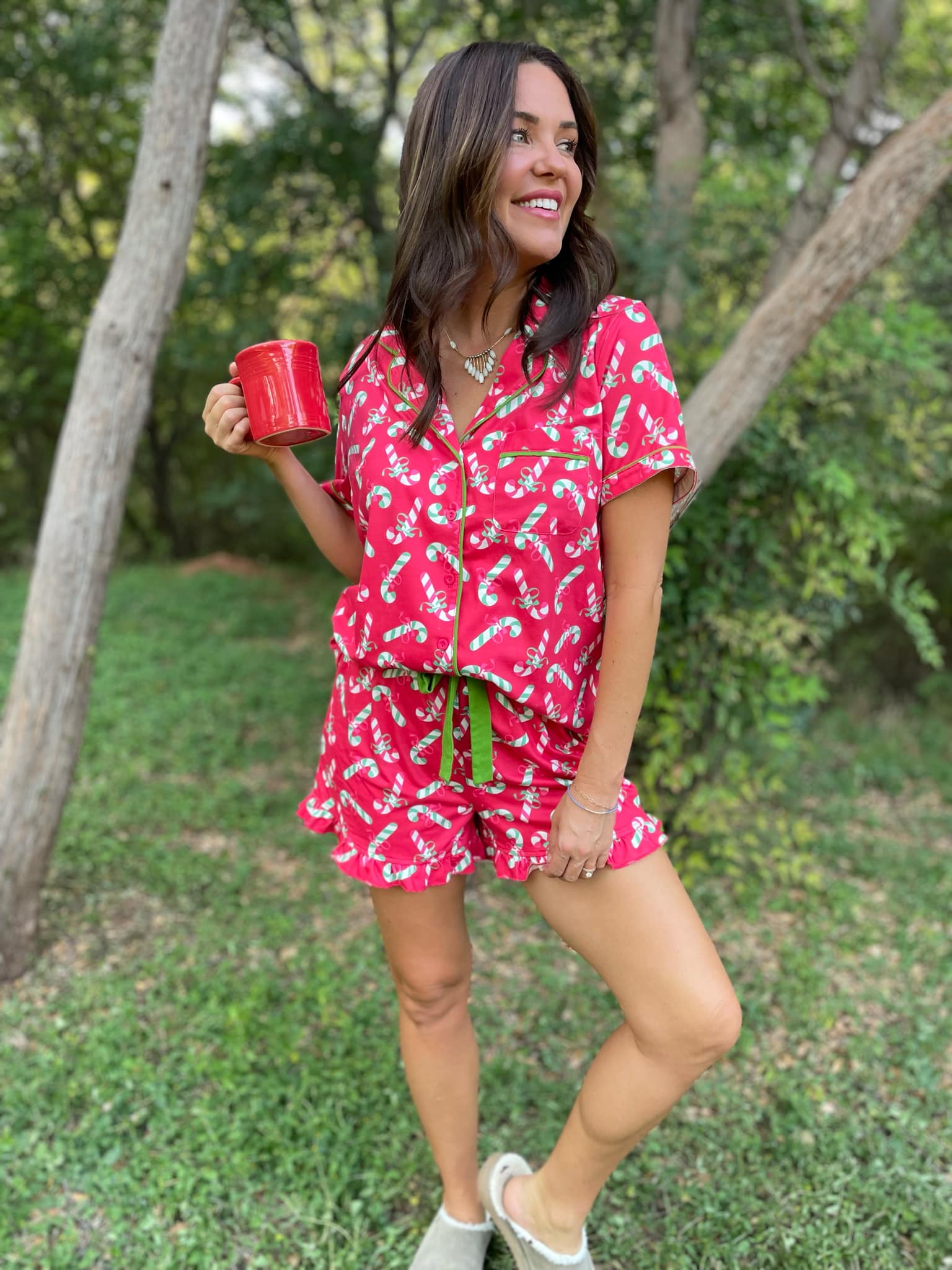 Christmas Candy Pajama Set for Women - Cozy Holiday Sleepwear in 3 Colors (Red, Green, White) | Perfect for Christmas Eve, Family Gatherings & Winter Nights
