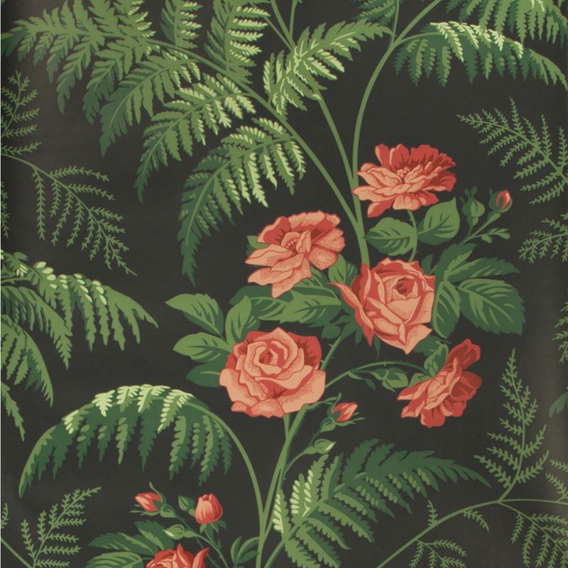Cole & Son Red Rose Green Charcoal Print Wallpaper - Premium Floral Design for Living Room, Bedroom & Dining Room Decor