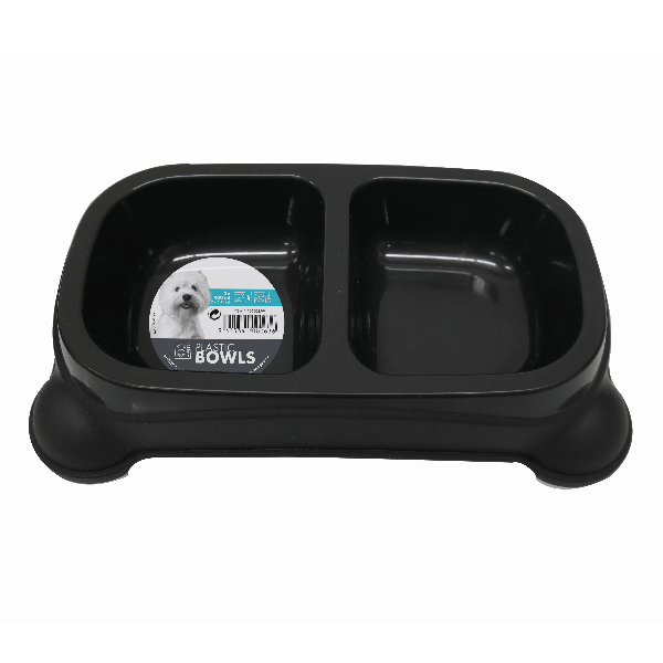 Durable Plastic Double Pet Bowl for Dogs & Cats - Non-Slip Pet Food and Water Dish for Indoor/Outdoor Use - Perfect for Feeding Time, Travel, and Training
