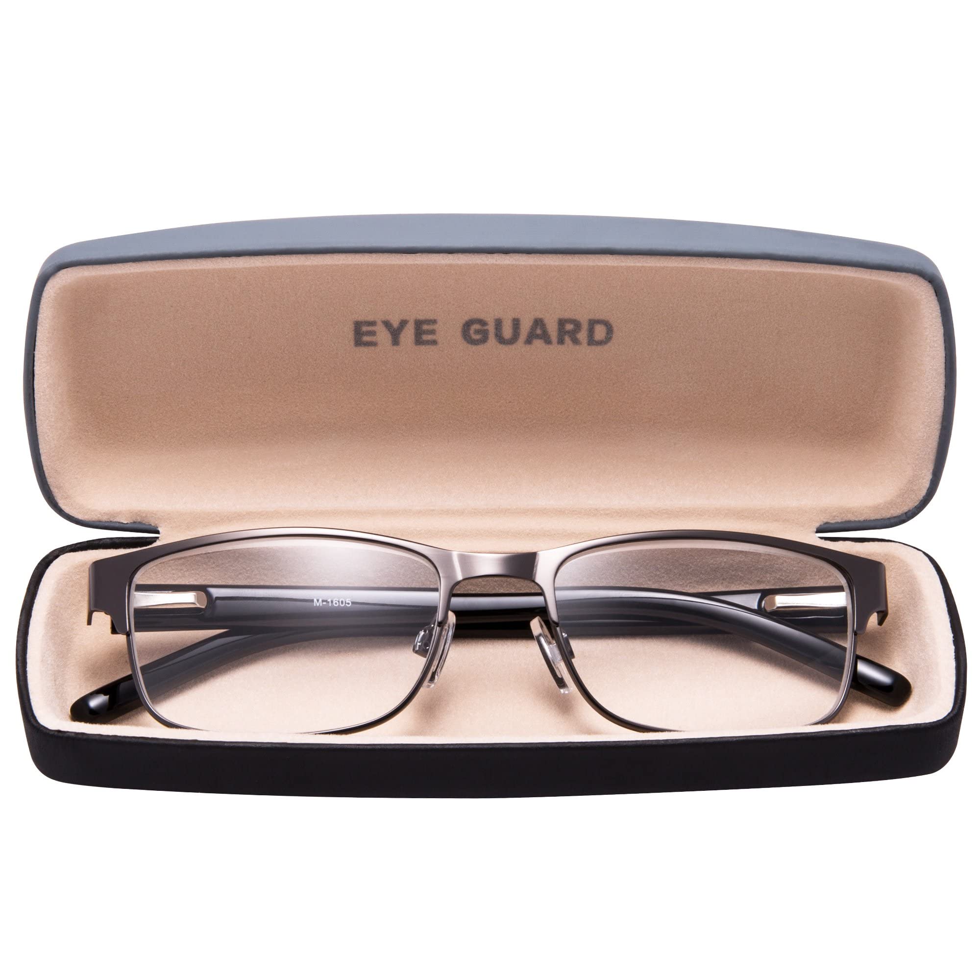 Premium EYEGUARD Readers - Metal Deluxe Rectangular Reading Glasses for Men (+4.00 Strength) | Stylish & Durable for Office, Reading & Computer Use