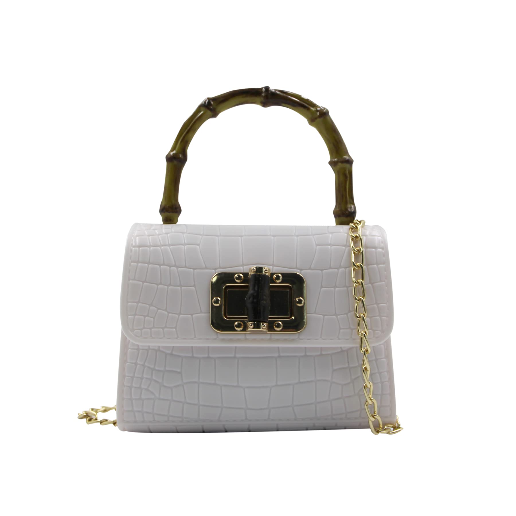 Vintage Women's Handbags - Elegant Jelly Purse with Bamboo Top Handle, Small Crossbody Satchel for Evening Parties, Date Night & Special Occasions (White)