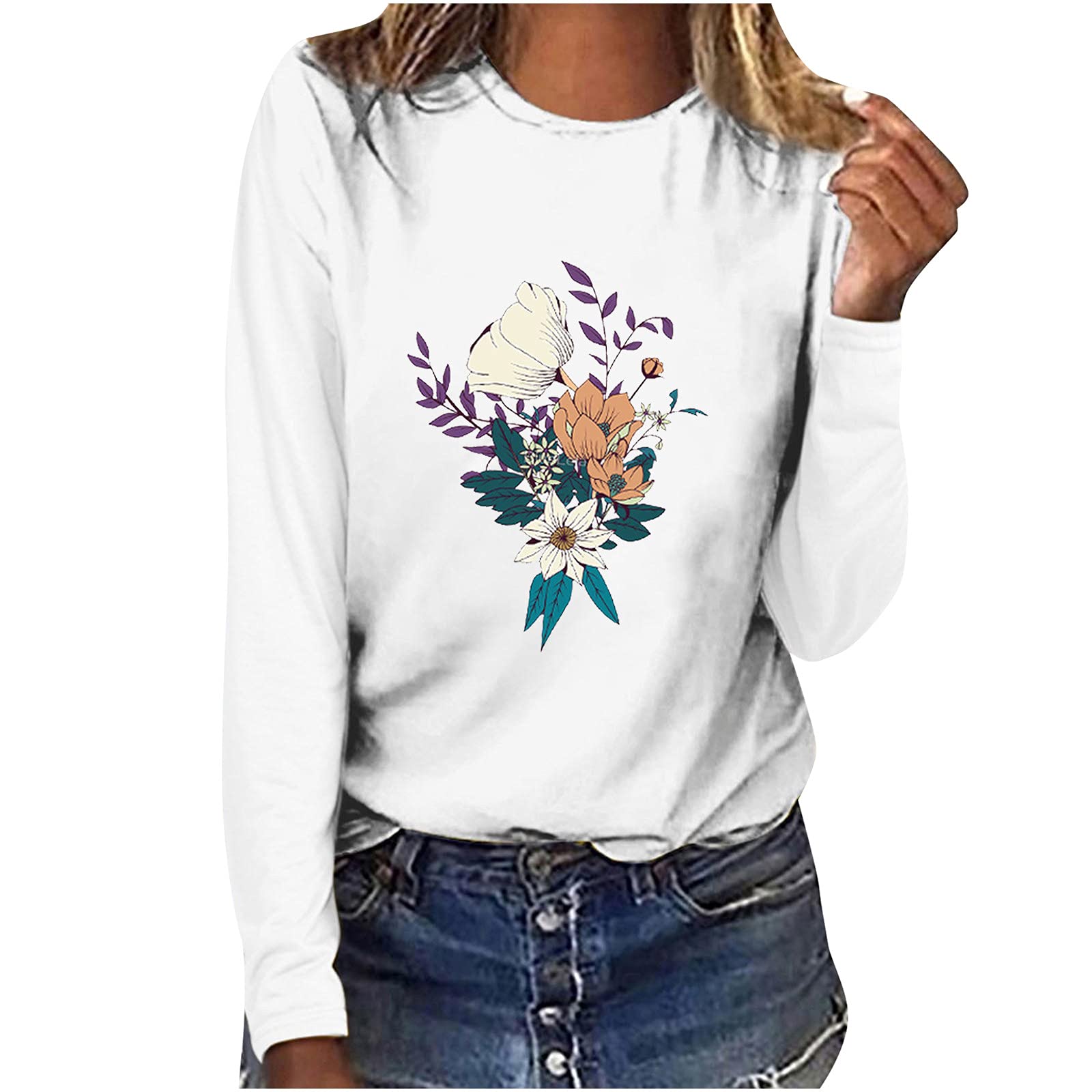 Women's Floral Print Long Sleeve Shirt - Trendy Round Neck Blouse for Autumn Casual Wear | Perfect for Office, Dating & Fall Outfits