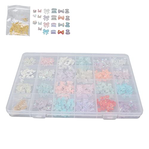 24 Grid Boxed Nail Art Rhinestones Set - Mixed Colors DIY Nail Decorations Supplies for Gel Polish, Acrylic Nails & Manicure Designs