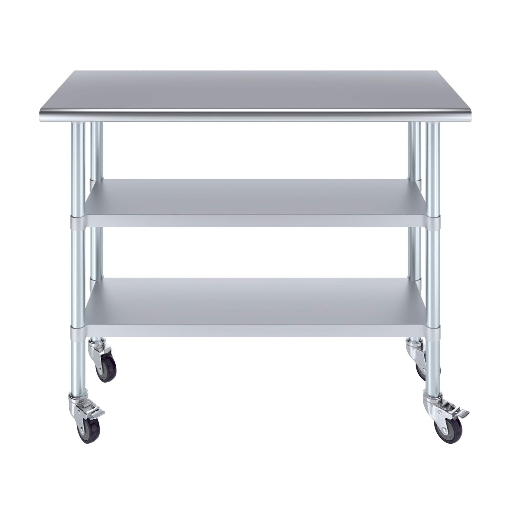 AmGood Stainless Steel Work Table with 2 Adjustable Shelves & Locking Casters | Heavy Duty Metal Utility Table on Wheels (48