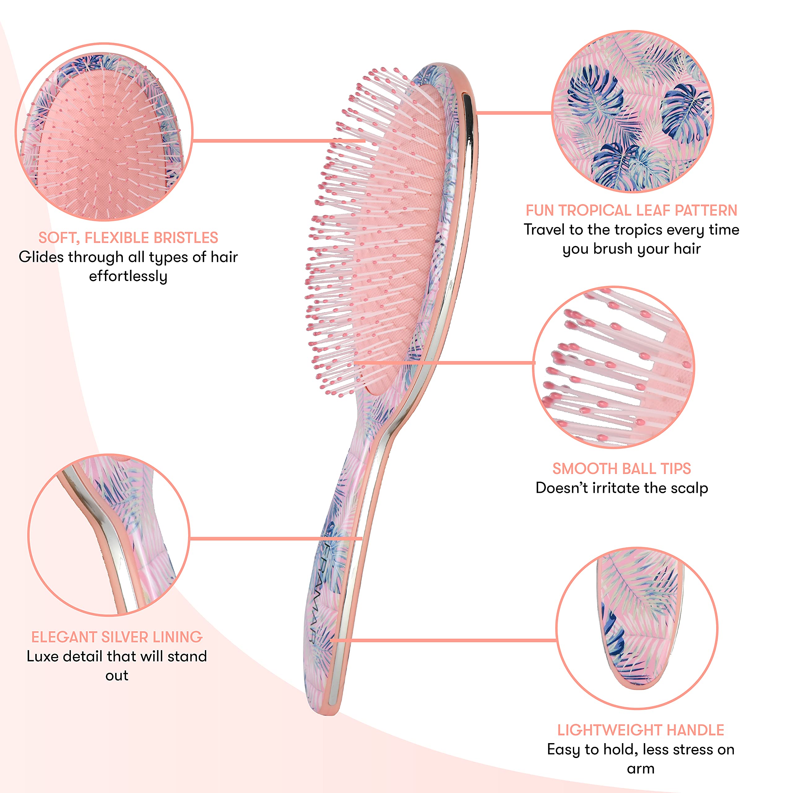 Framar Flowers Wet Detangler Brush for Women & Kids - Detangling Hair Brush for Wet or Dry Hair, Curly Hair Brush, Tangle-Free Hairbrush - Perfect for Shower, Salon & Daily Hair Care