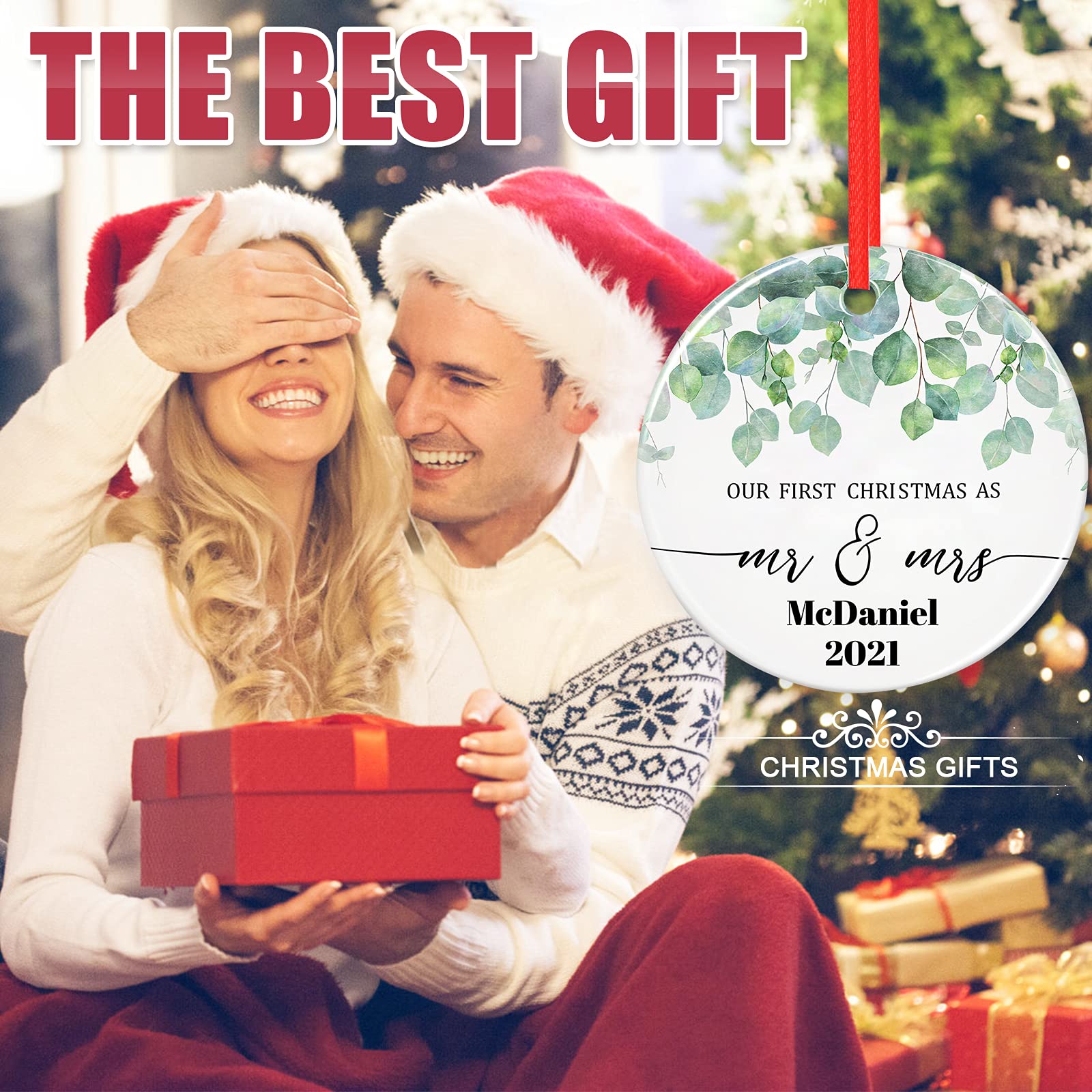 Personalized Mr and Mrs Christmas Ornaments - Custom Engraved Our First Christmas Ornament, Just Married Wedding Gift for Couples - Perfect for Bridal Shower, Anniversary & Holiday Decor