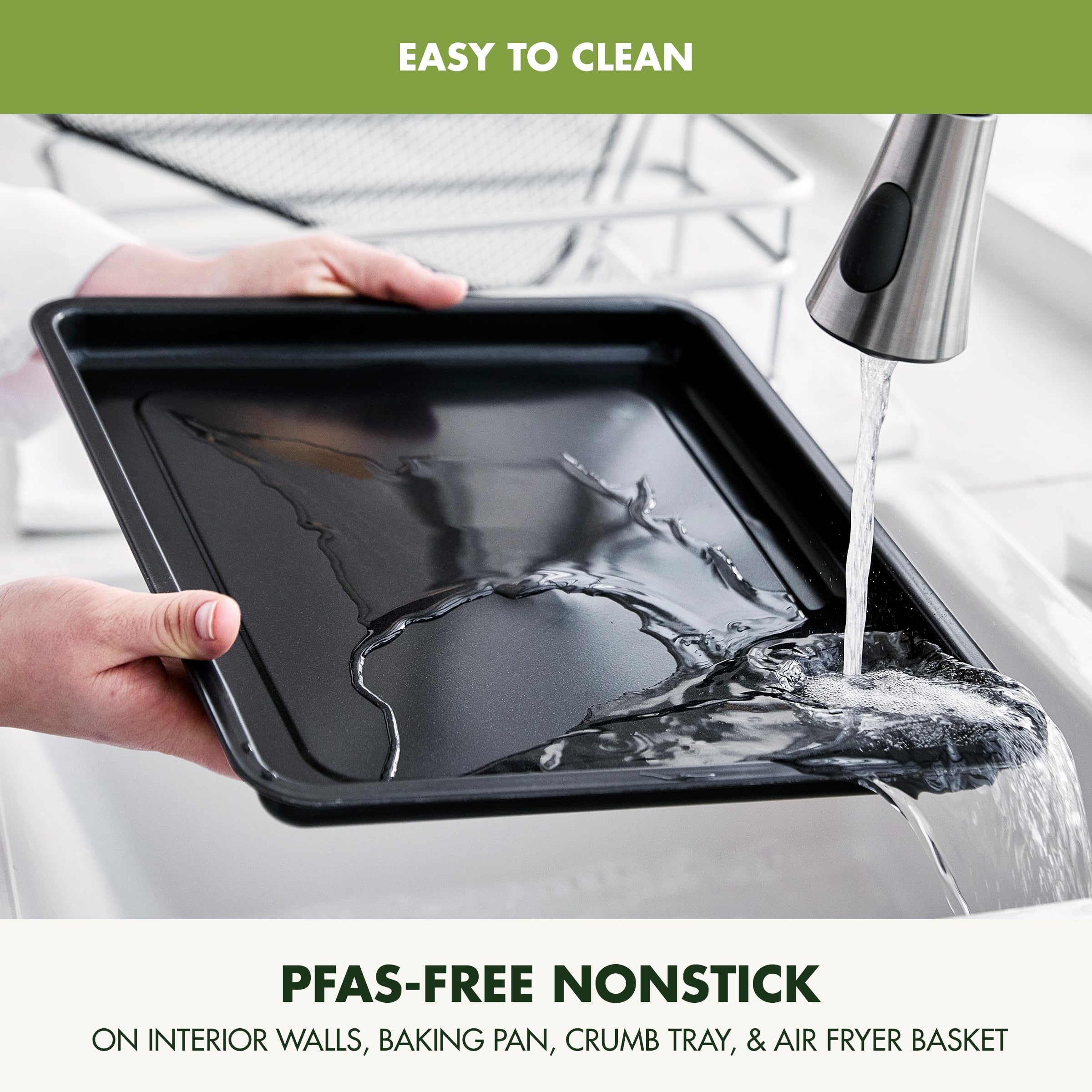 GreenPan Bistro 9-in-1 Stainless Steel Air Fryer Oven with Nonstick Baking Pan, Rack & Basket - Fast Heating, Multiple Presets, Cool-Touch Handle, PFAS-Free, Easy Clean Crumb Tray - Perfect for Baking, Roasting & Air Frying at Home