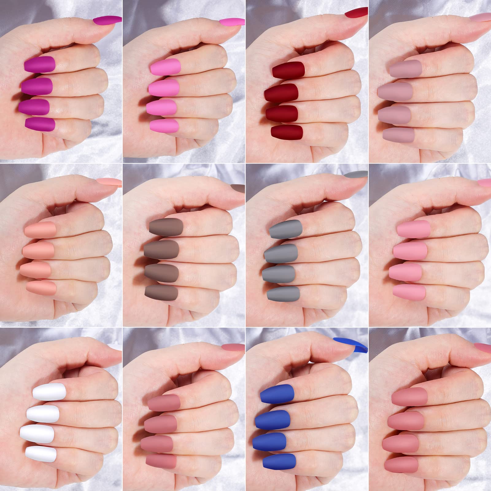 FANDAMEI 24 Pack Matte Press on Nails - Medium Coffin Fake Nails with Glue & Tools for DIY Nail Art at Home
