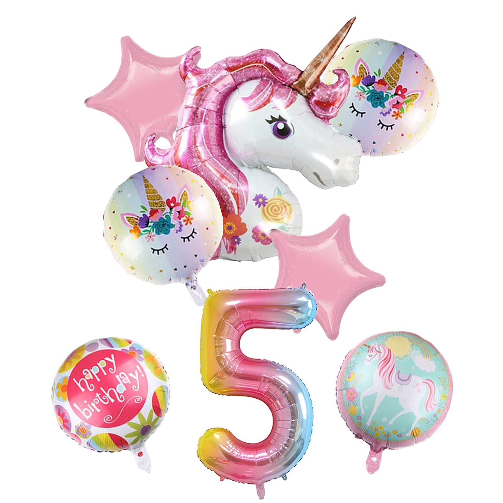 5 Unicorn Balloons 40 Inch - Large Foil Balloon Decorations for 5 Year Old Birthday Party, Baby Shower, Gender Reveal & Kids Room Decor - Perfect for Unicorn Themed Parties, Photo Backdrops and Special Events