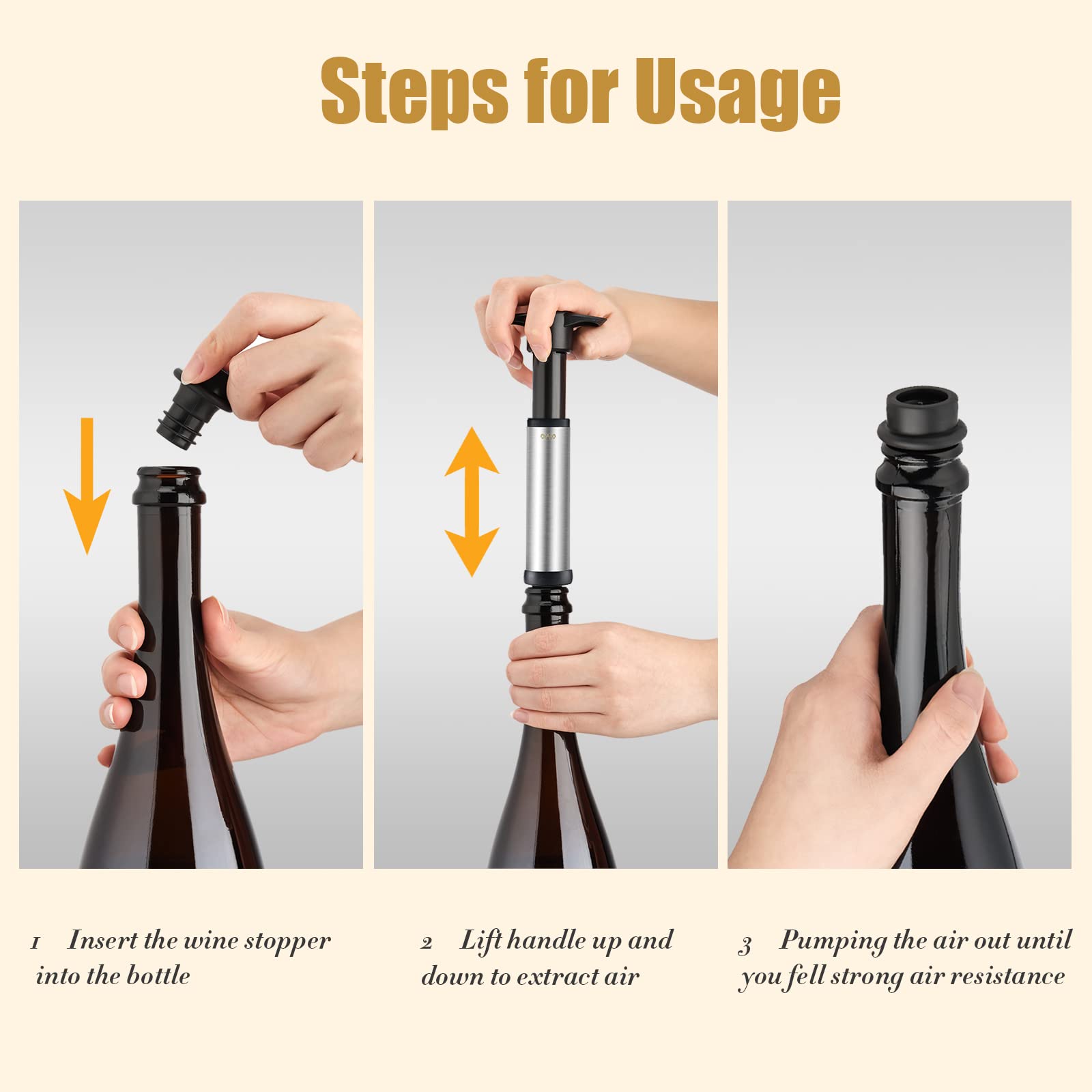 Premium OWO Wine Vacuum Pump with 4 Stoppers - Stainless Steel Wine Saver & Preserver Kit - Reusable Air Remover Pump for Freshness - Perfect for Red, White & Sparkling Wine Preservation at Home or Parties