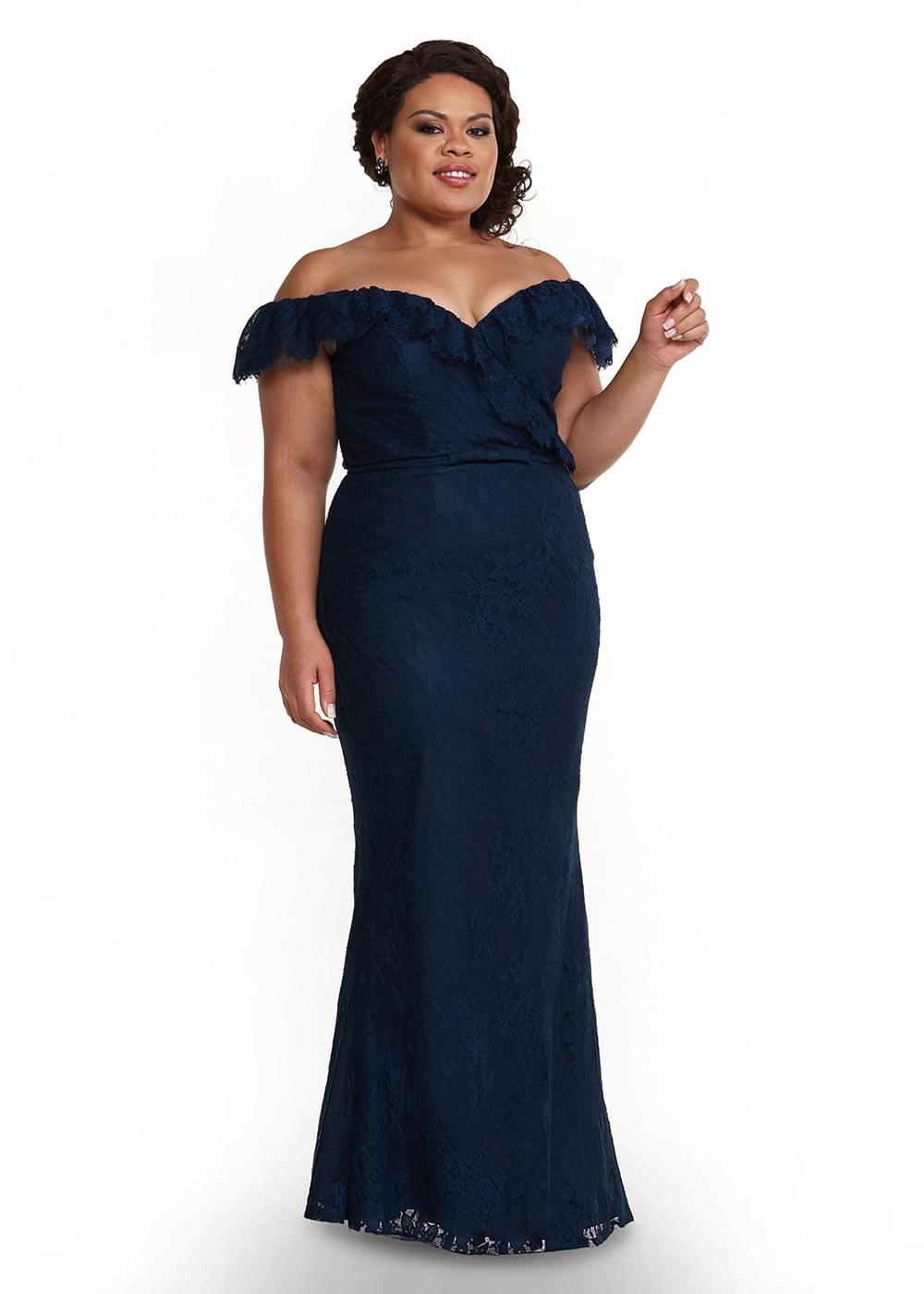 Elegant 80134 Fitted Lace Off-The-Shoulder Bridesmaid Dress with Detachable Lace Belt - Perfect for Weddings, Prom & Formal Events