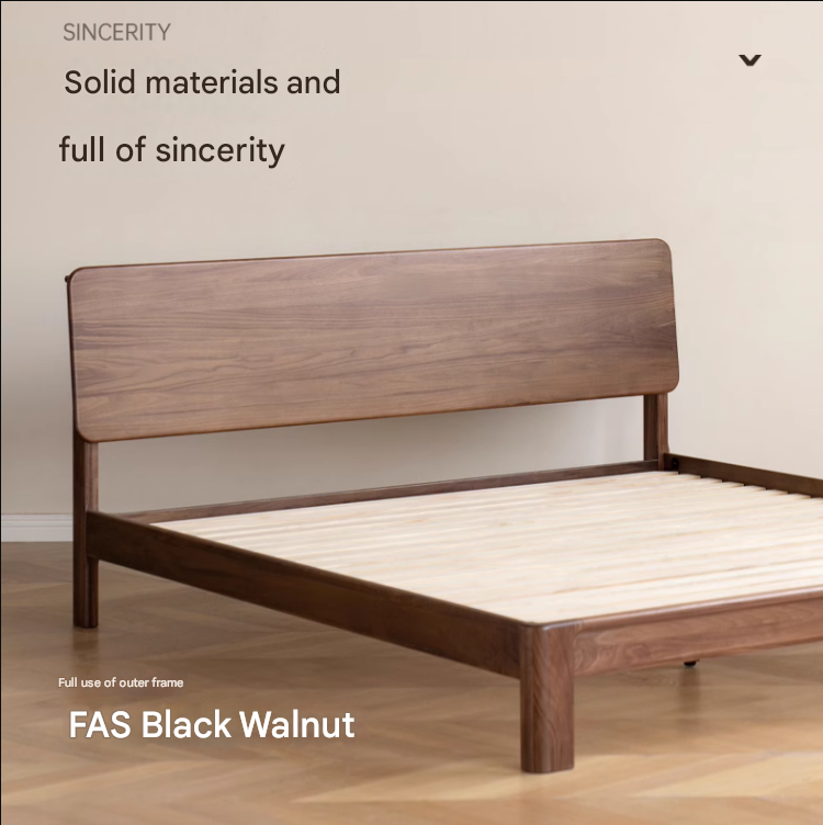 Premium Black Walnut Solid Wood Bed Frame - Queen Size, Handcrafted Hardwood Bed with Sturdy Support - Perfect for Master Bedroom, Guest Room & Farmhouse Decor