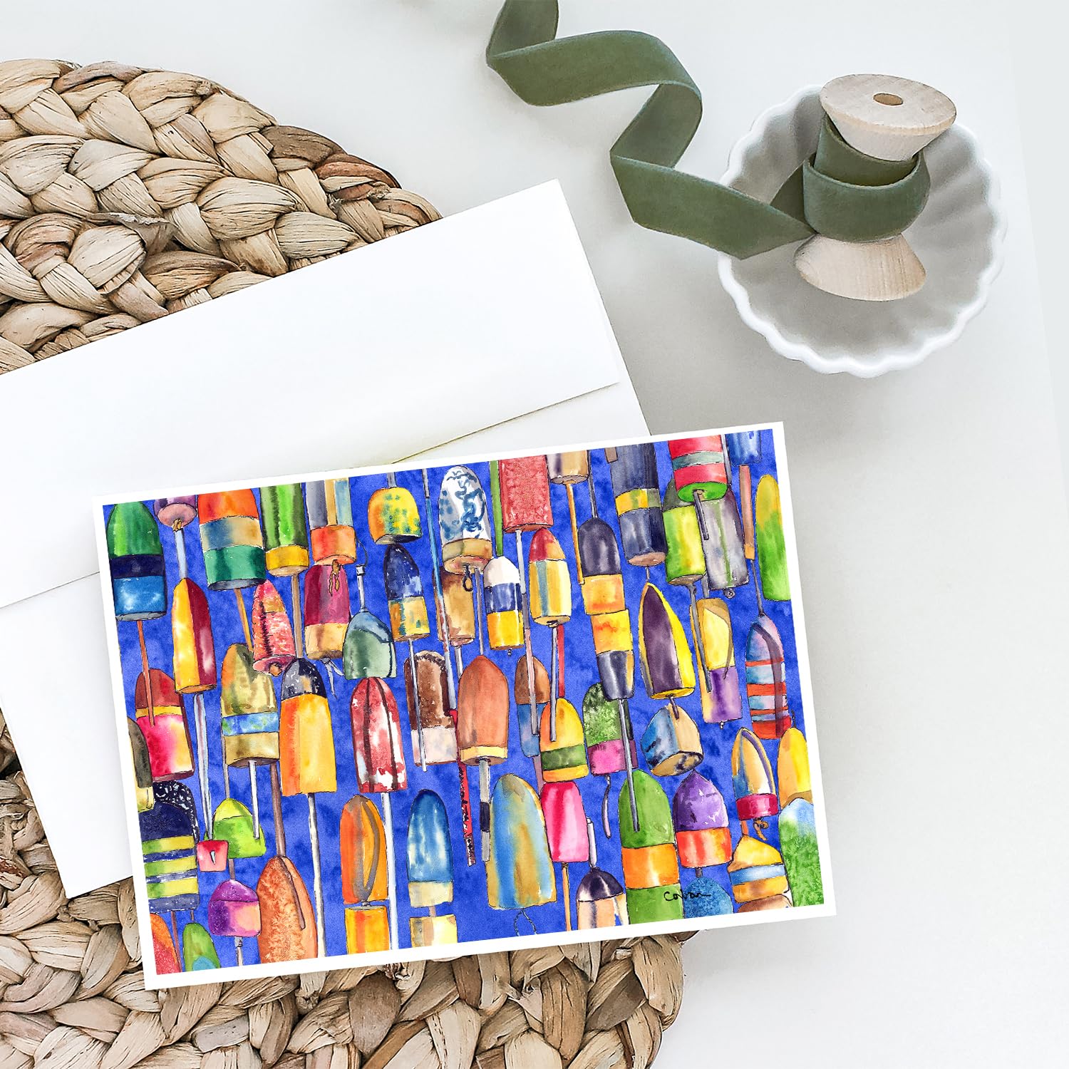 Caroline's Treasures 8-Pack Lobster Buoys Blank Greeting Cards with Envelopes | Whimsical A7 Size 5x7 Note Cards for Birthday, Thank You, Wedding & Holiday Occasions