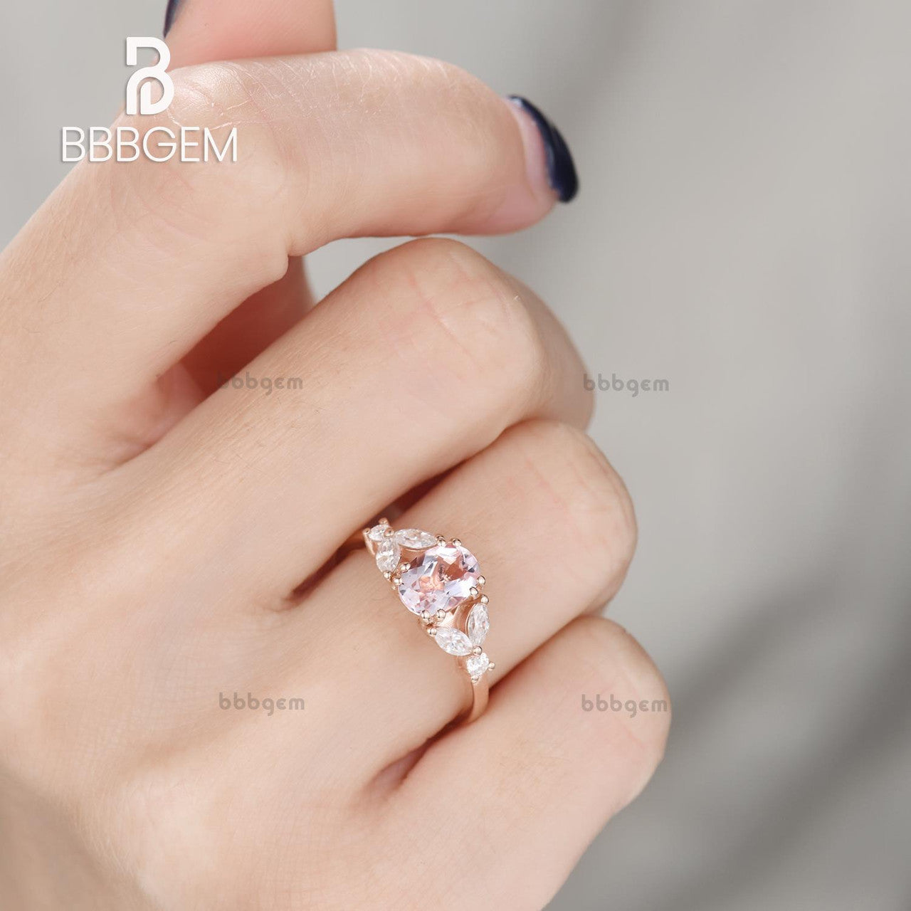 14k Rose Gold Pink Morganite & Marquise Moissanite Engagement Ring for Women - Perfect for Proposals, Anniversaries & Romantic Occasions