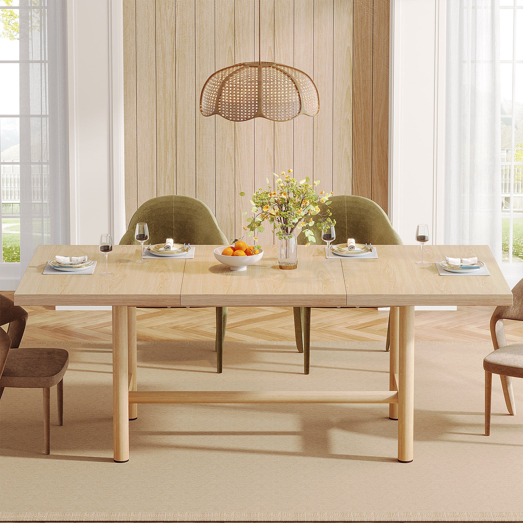 Solid Wood Farmhouse Dining Table - 63 Inch Rustic Kitchen Table for 6 People | Perfect for Family Dinners, Entertaining Guests & Cozy Kitchen Gatherings