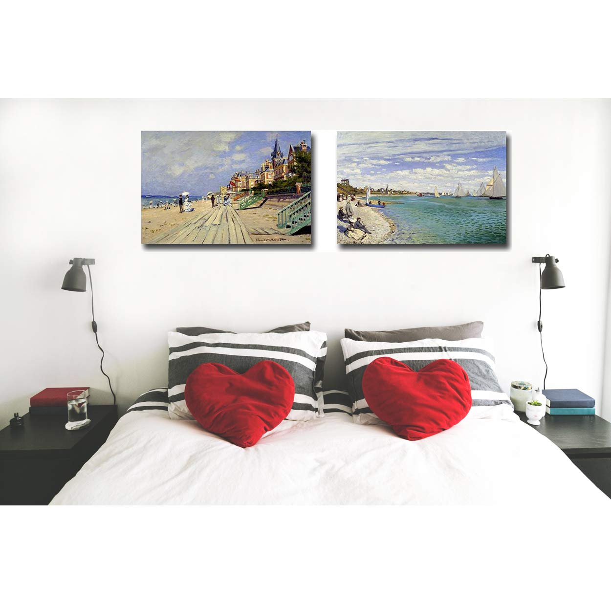 Claude Monet Beach Paintings Set - Trouville & Saint-Adresse Premium Giclee Canvas Art (24x36 Inches Each) | Ready to Hang Wall Decor for Living Room, Bedroom & Office