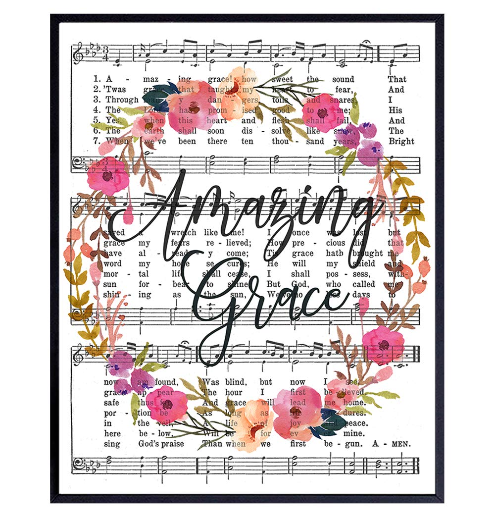 Amazing Grace Sheet Music & Quote - Printable Music Wall Decor - Inspirational Christian Wall Art - Religious Home Gifts - How Sweet The Sound - Perfect for Church, Bedroom & Office Decor