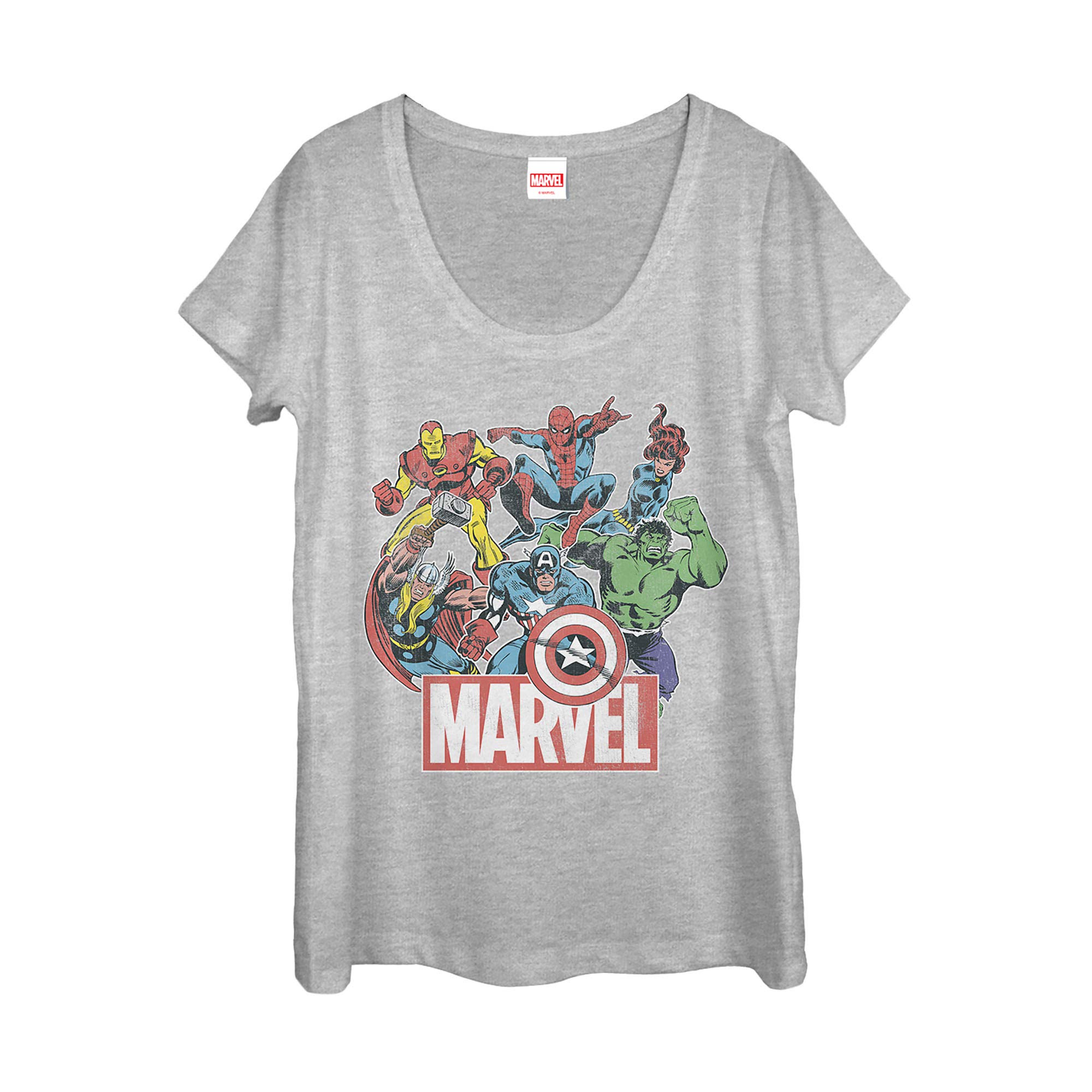 Marvel Universe Heroes of Today Women's Scoop Neck T-Shirt - Superhero Graphic Tee for Casual Wear & Comic Con Outfits