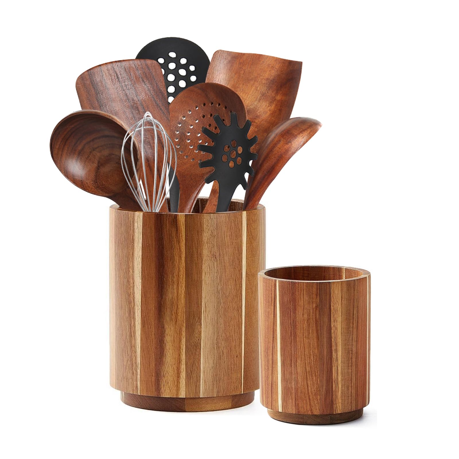 Premium Acacia Wood Kitchen Utensil Holder - 360° Rotating Organizer with 7.3