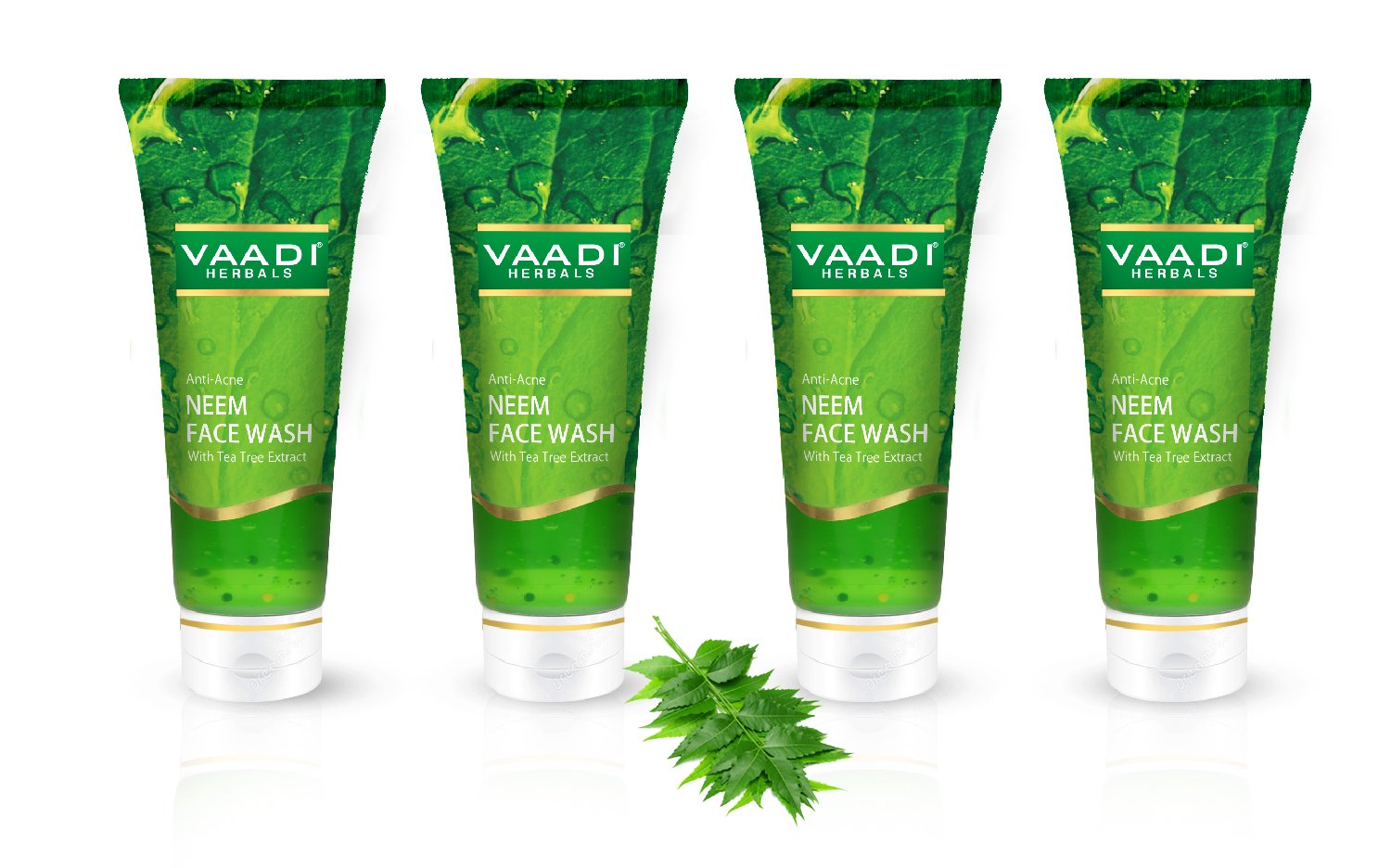 Vaadi Herbals Anti Acne Neem Face Wash with Tea Tree Extract - Value Pack of 4 x 60ml | Gentle Cleansing for Oily & Acne-Prone Skin | Daily Skincare Routine for Clear Complexion