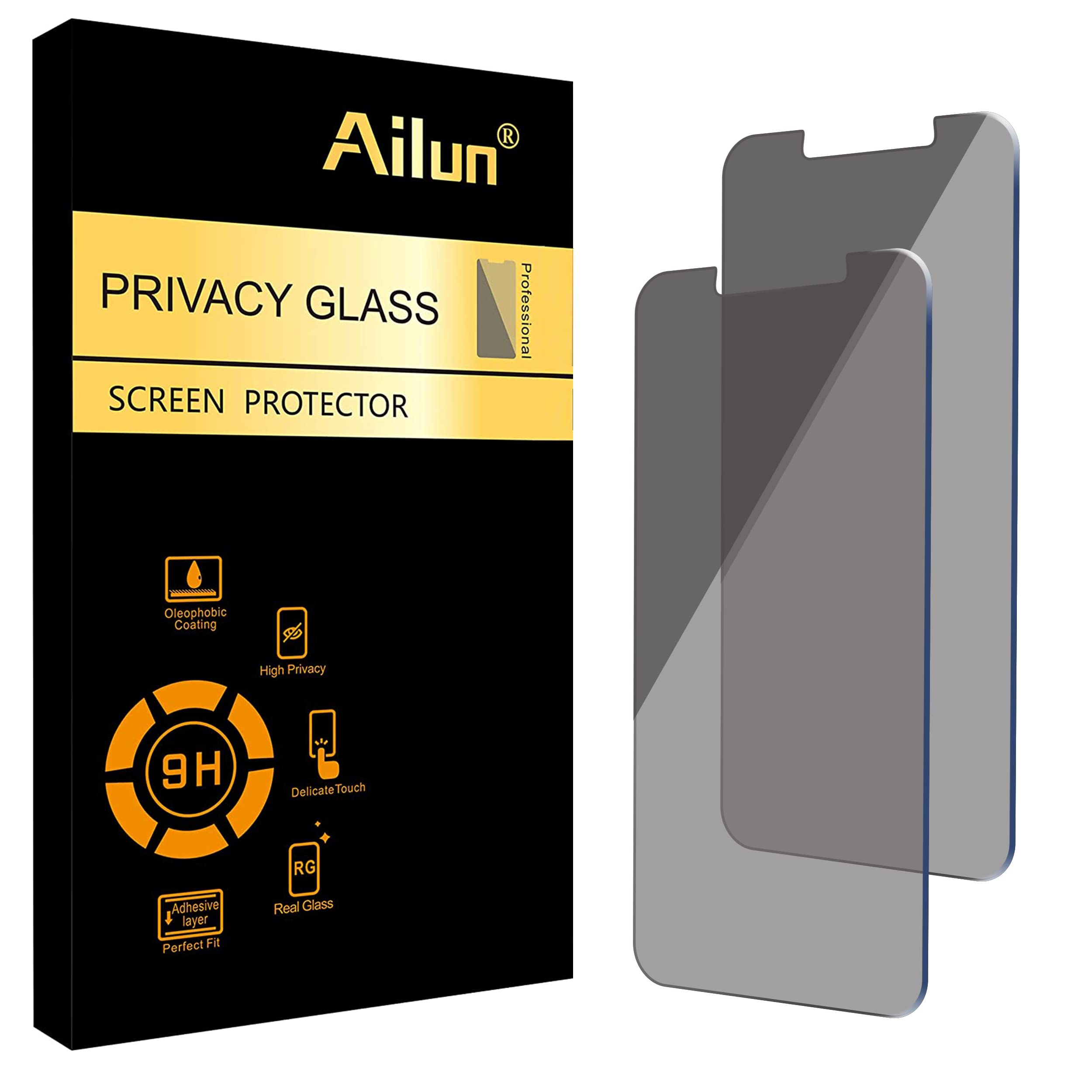 Ailun 2-Pack Privacy Screen Protector for iPhone 16e/14/13/13 Pro (6.1 Inch) - Anti-Spy Tempered Glass, Anti-Scratch, Case Friendly - Perfect for Office, Travel & Personal Data Protection