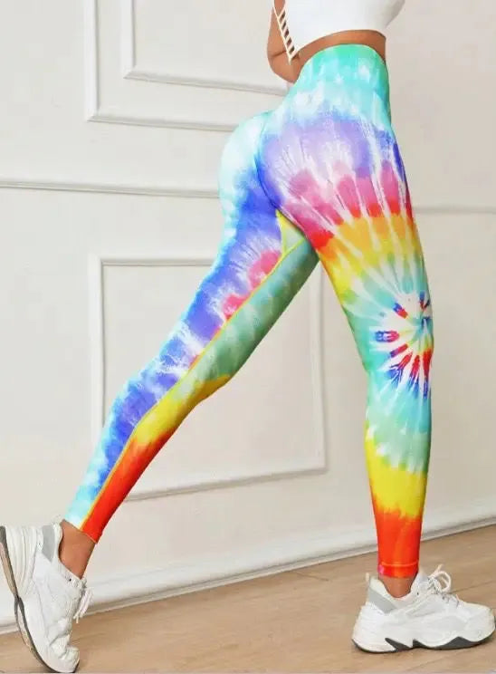 3D Printing Seamless Peach Tie Dye Yoga Pants - High Waist Push Up Workout Leggings for Women | Breathable Gym Tights, Running & Fitness Clothing | Perfect for Yoga, Pilates & Lounge Wear