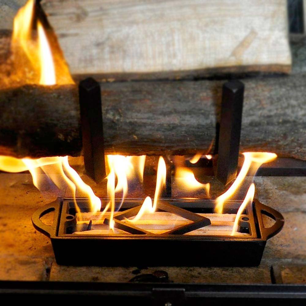 Cast Iron Fire Starter for Wet Wood - Quick & Easy Fireplace Igniter with Soapstone for Longer Burn Time, 10.5