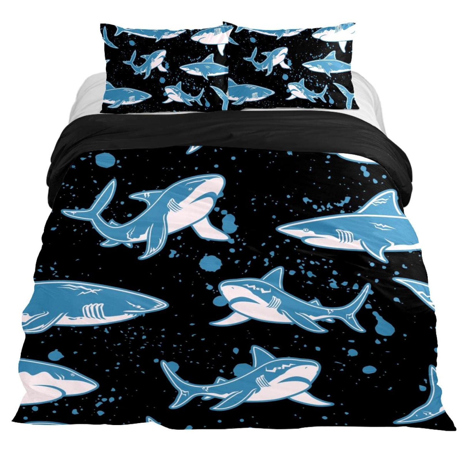Shark Print Duvet Cover Set - 3 Piece Twin Size Bedding with Zipper Closure, Includes 1 Comforter Cover & 2 Pillow Shams - Kids Room Decor for Boys & Girls - Perfect for Shark Themed Bedrooms, Ocean Lovers, and Children's Bedroom Makeovers
