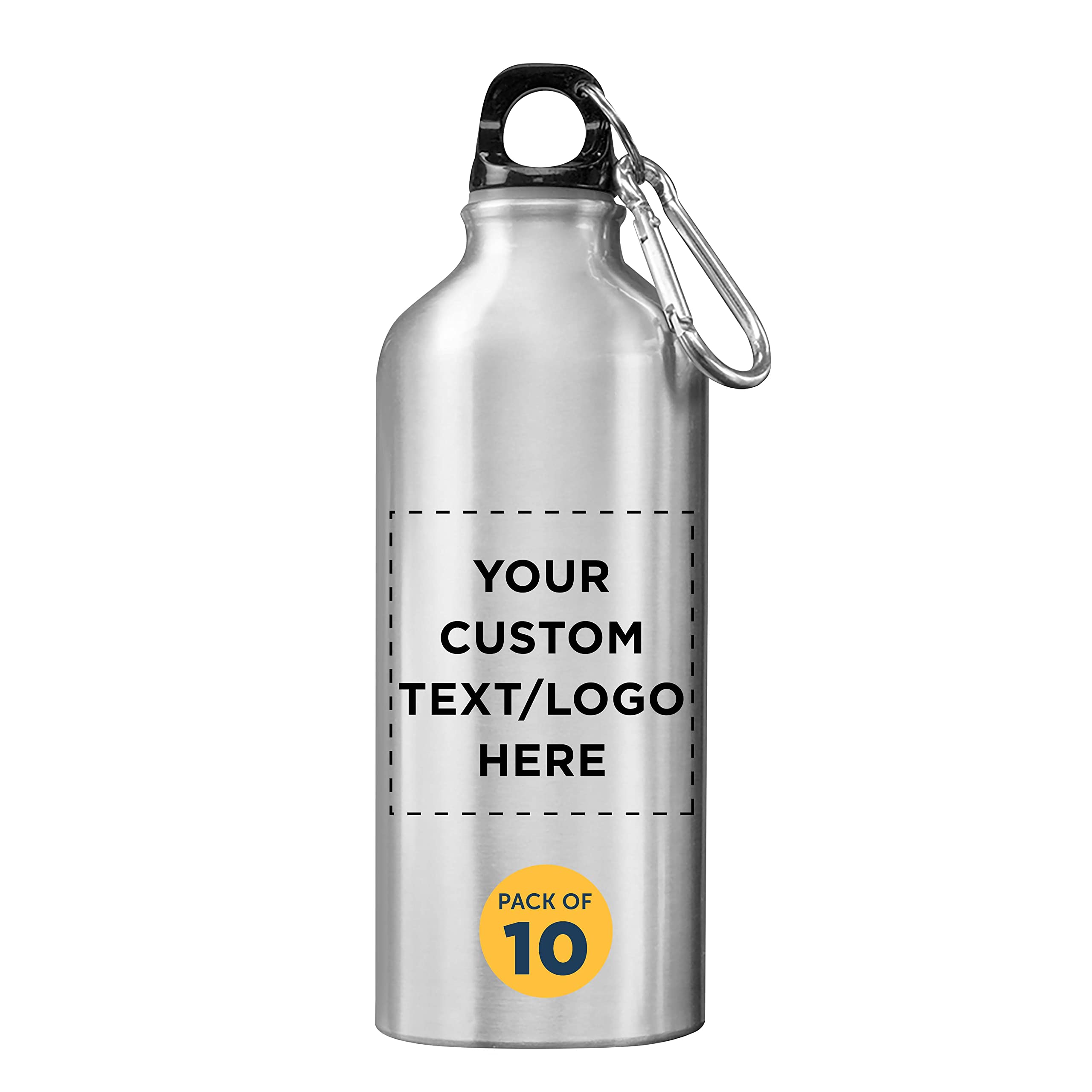 Custom 20 oz Aluminum Water Bottles Bulk Pack of 10 - Personalized & Reusable Gym Bottles for Hiking, Camping, Sports & Outdoor Activities - Silver Metal Water Bottle Set - Ideal for Fitness, Travel & Office Use