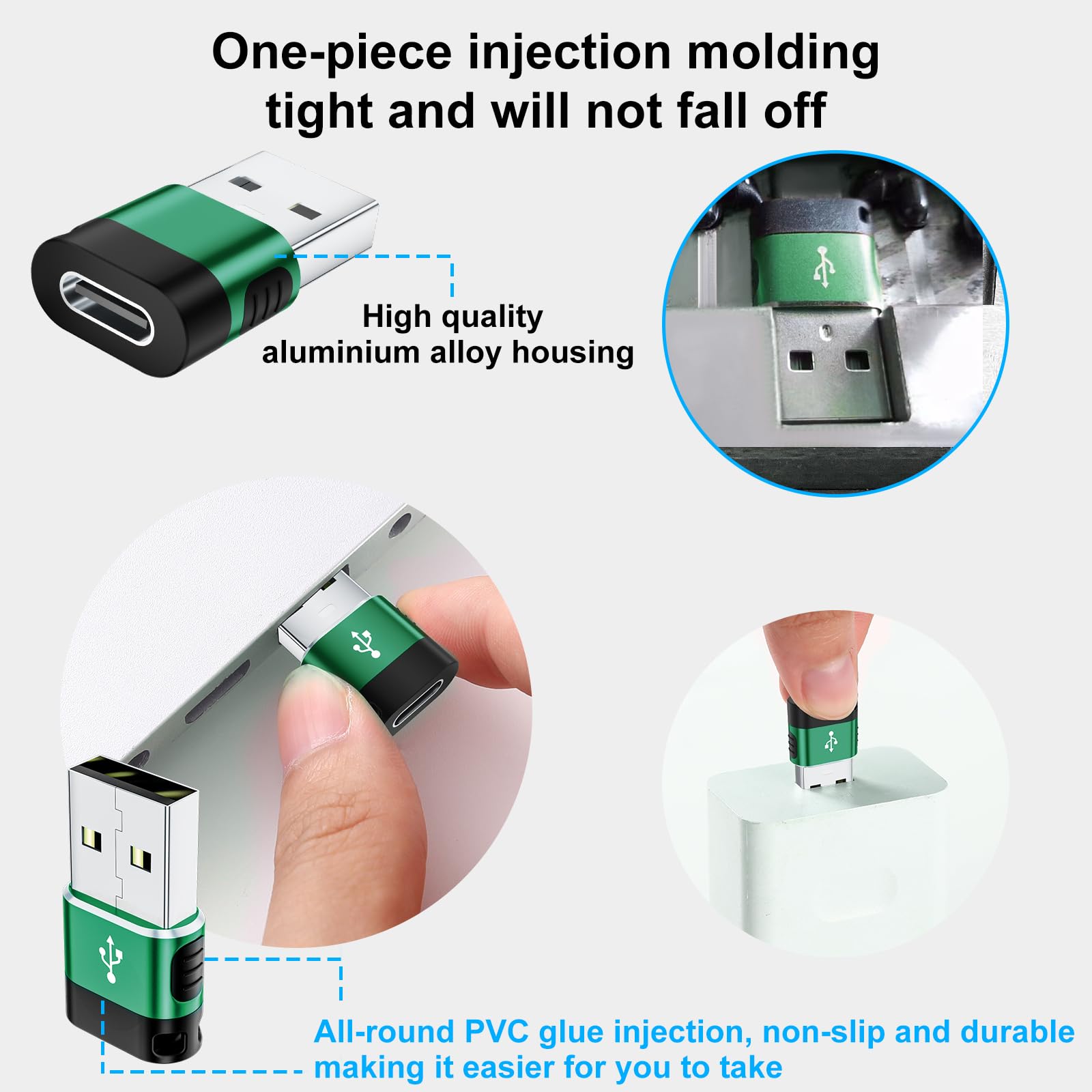 6-Pack USB to USB C Adapter, USB A to USB C Converter, USB C to USB Adapter for iPhone 15/14/13/12, MacBook, iPad - Fast Charging & Data Sync (Green) - Perfect for Home, Office & Travel Accessories