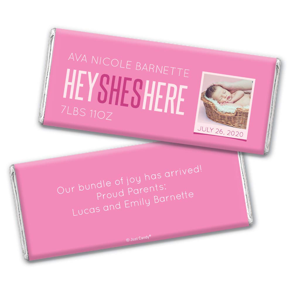 Personalized Baby Girl Birth Announcement Chocolate Bars - 36ct Photo Favors (36 Pack) - Perfect for Baby Showers, Christenings & Newborn Celebrations