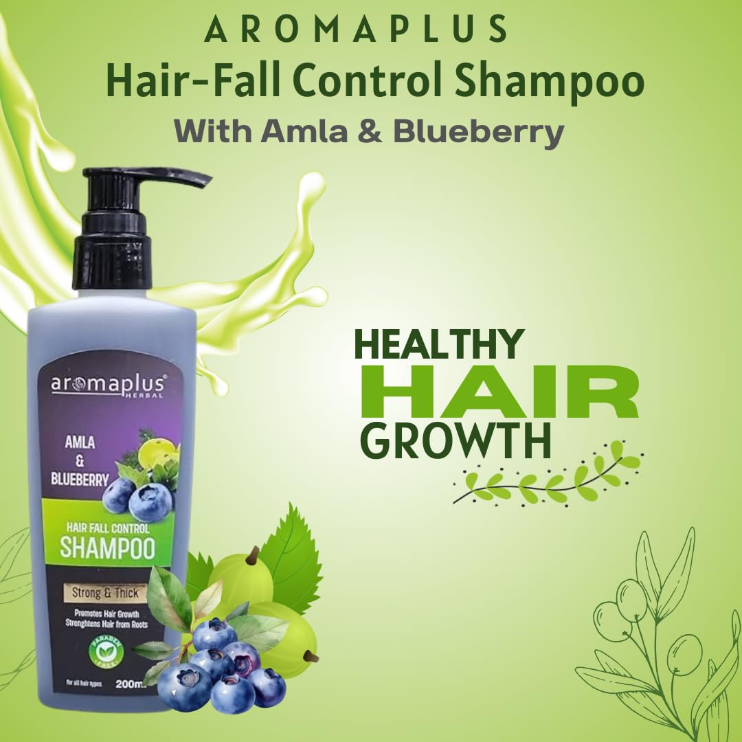 Aromaplus Herbal Amla & Blueberry Shampoo for Strong Thick Hair Growth | Strengthens Hair from Roots | 200ml X 2 Pack | Natural Hair Care for Daily Use & Scalp Nourishment