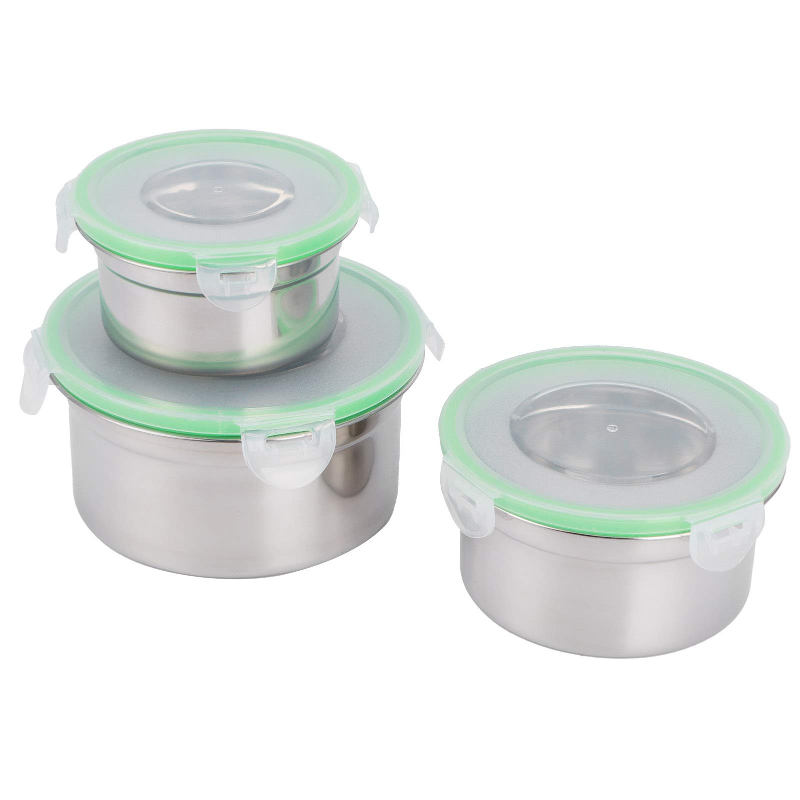 3-Piece Stainless Steel Stackable Food Storage Containers with Lids - Airtight Fridge Organizer for Fruits, Snacks, Pasta & Meal Prep | Perfect for Kitchen, Office & Picnic Organization