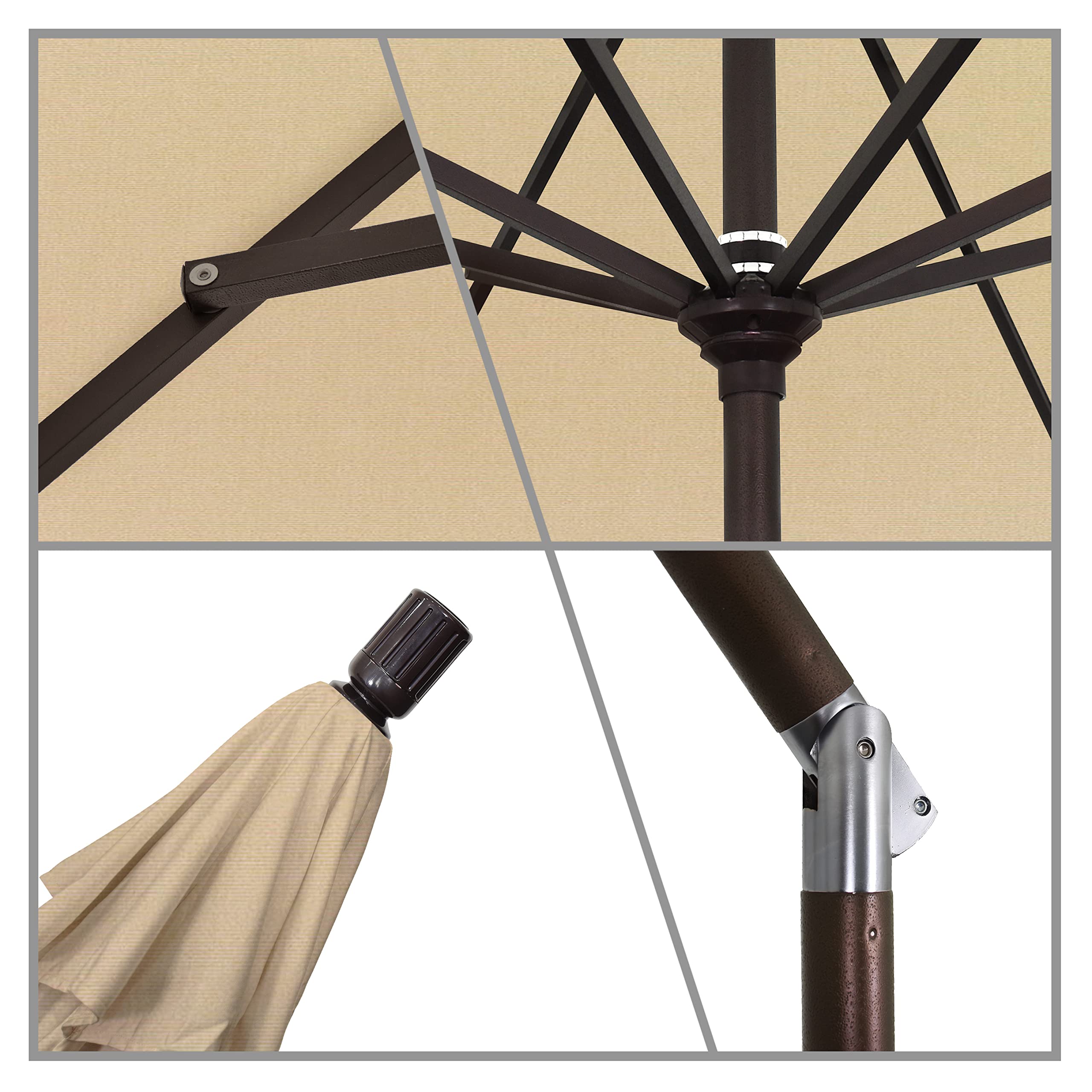 11' Aluminum Market Umbrella with Crank & Tilt - Bronze Pole for Patio & Outdoor Dining