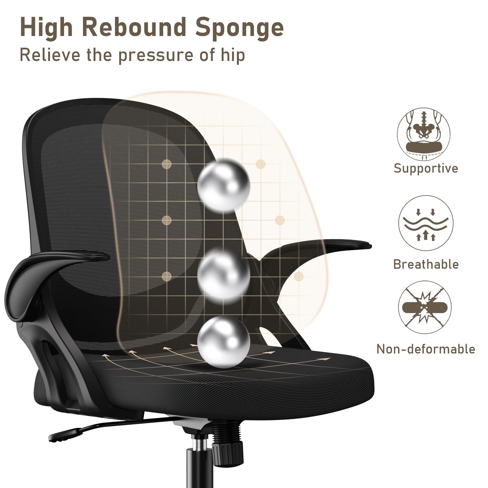 Ergonomic Mesh Office Chair with Lumbar Support - Adjustable Height Swivel Computer Desk Chair with Wheels & Flip-Up Arms - Perfect for Home Office, Gaming, and Workspace Comfort