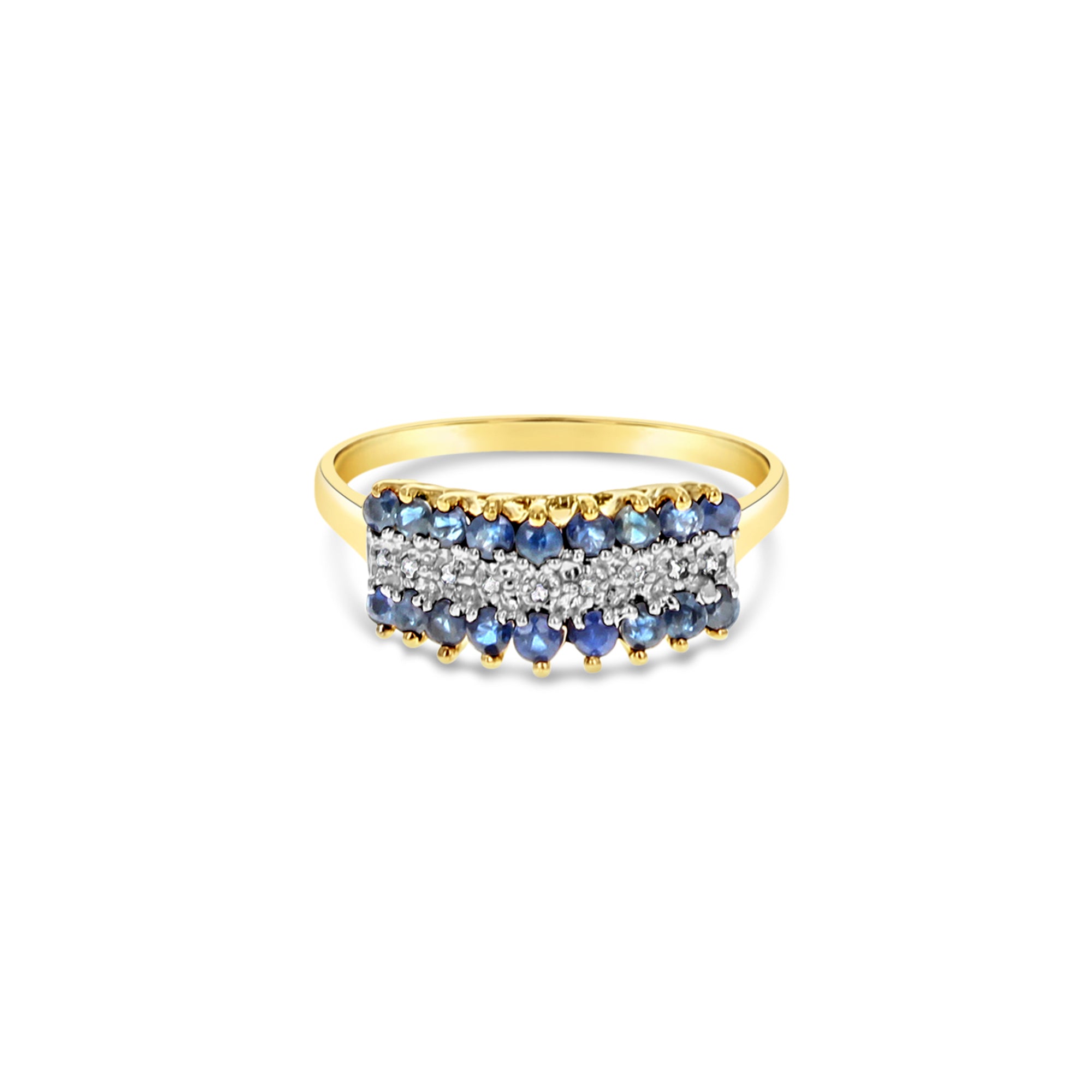 10k Yellow Gold Diamond & Sapphire Ring for Women - Elegant Wedding, Engagement, Anniversary Jewelry Gift