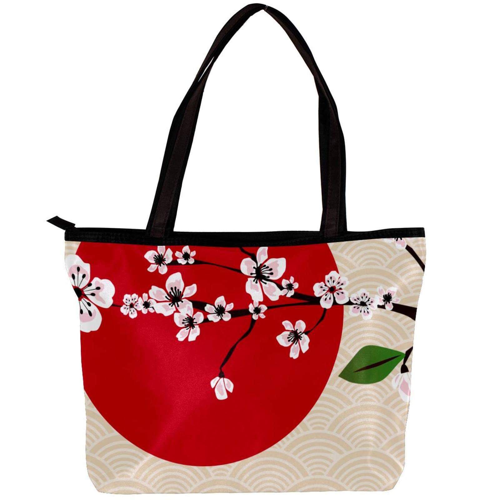 Floral Tote Bag for Women - Green Zig Zag Stripes Shoulder Bag with Inner Pouch | Stylish Handbag for Work, Shopping & Travel