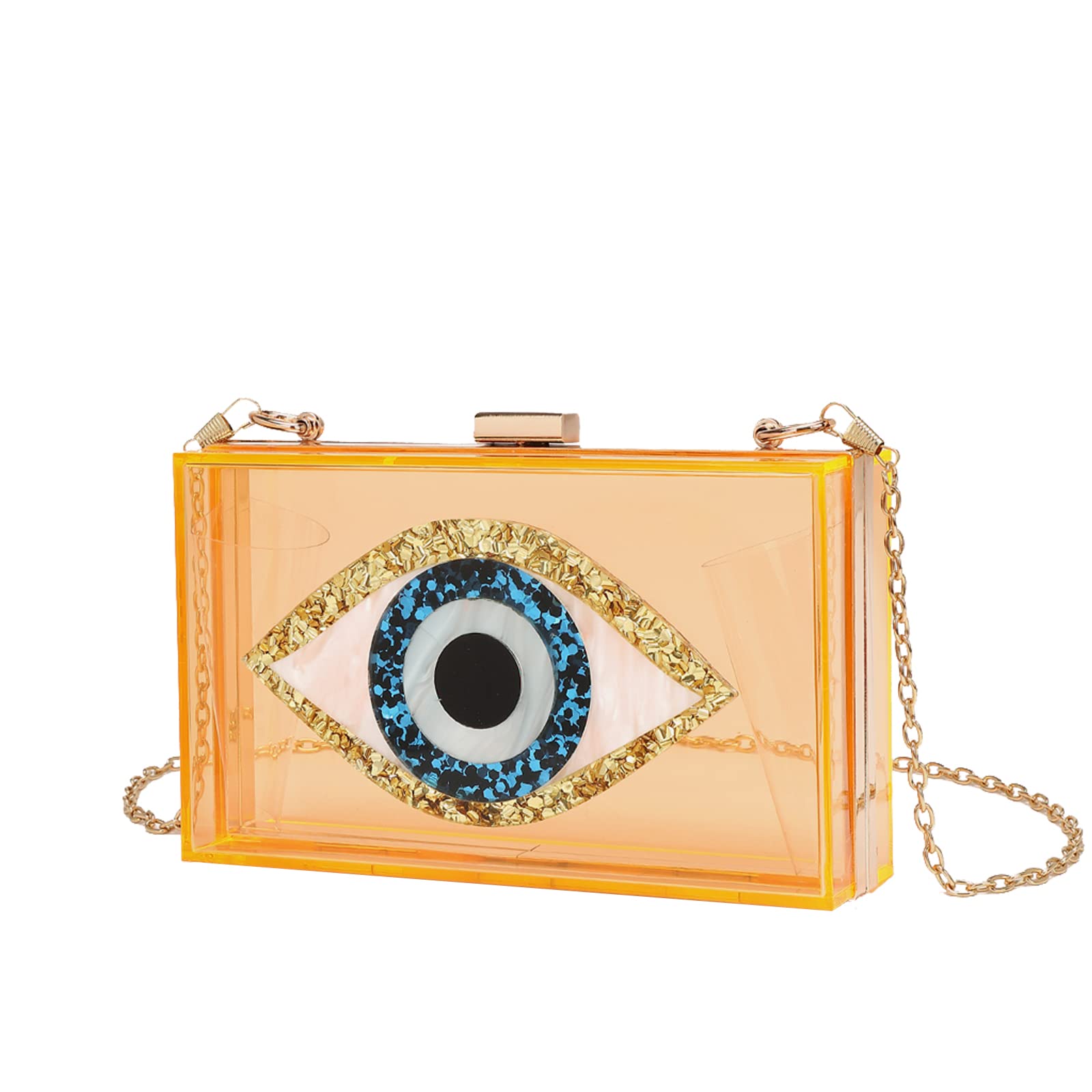 LETODE Women's Evil Eye Acrylic Clutch Purse - Glitter Evening Bag with Chain, Shoulder & Crossbody Strap - Perfect for Parties, Weddings & Night Out
