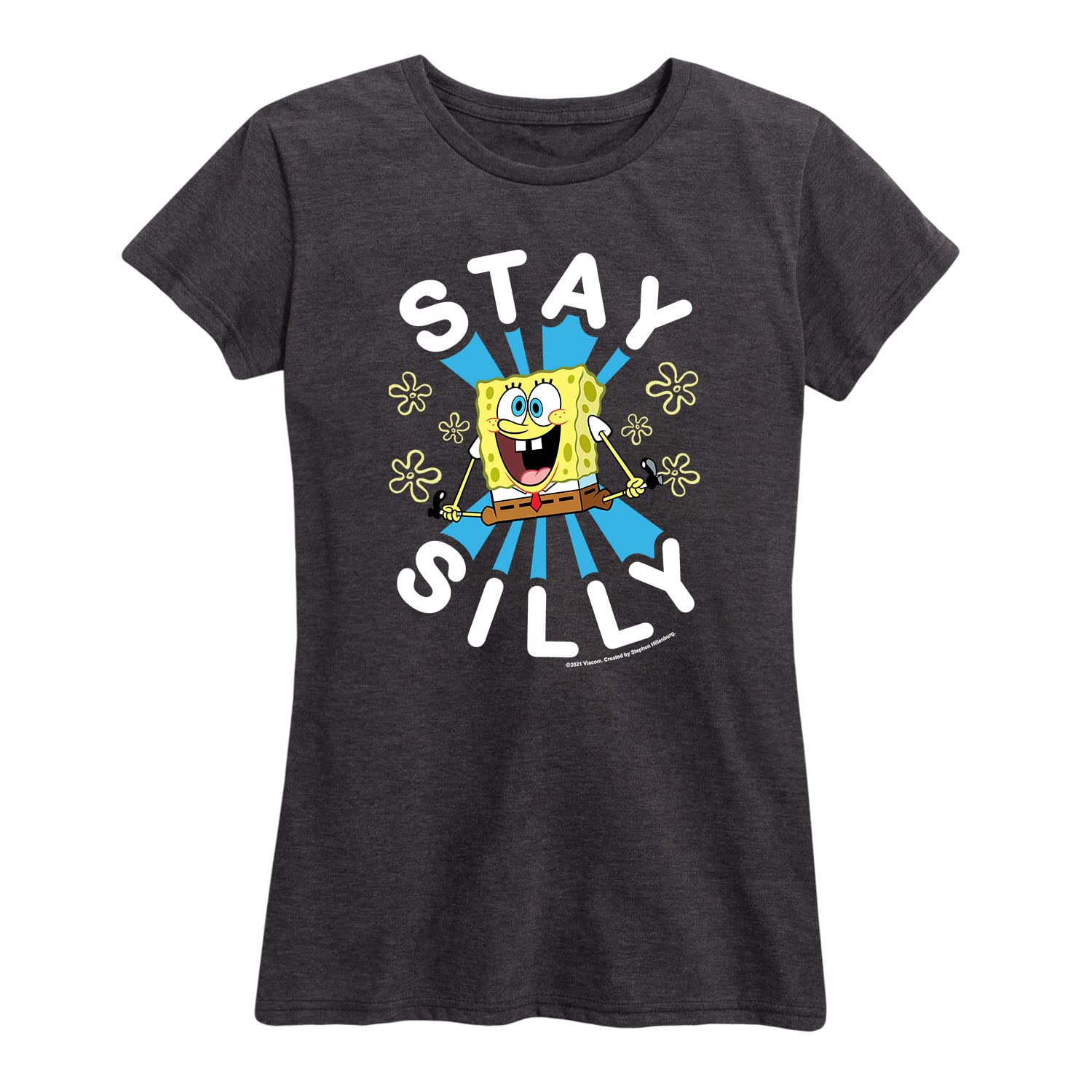 HYBRID APPAREL Spongebob Squarepants Stay Silly Women's Short Sleeve Graphic T-Shirt | Funny Cartoon Tee for Casual Wear, Beach Outings & Gift Giving